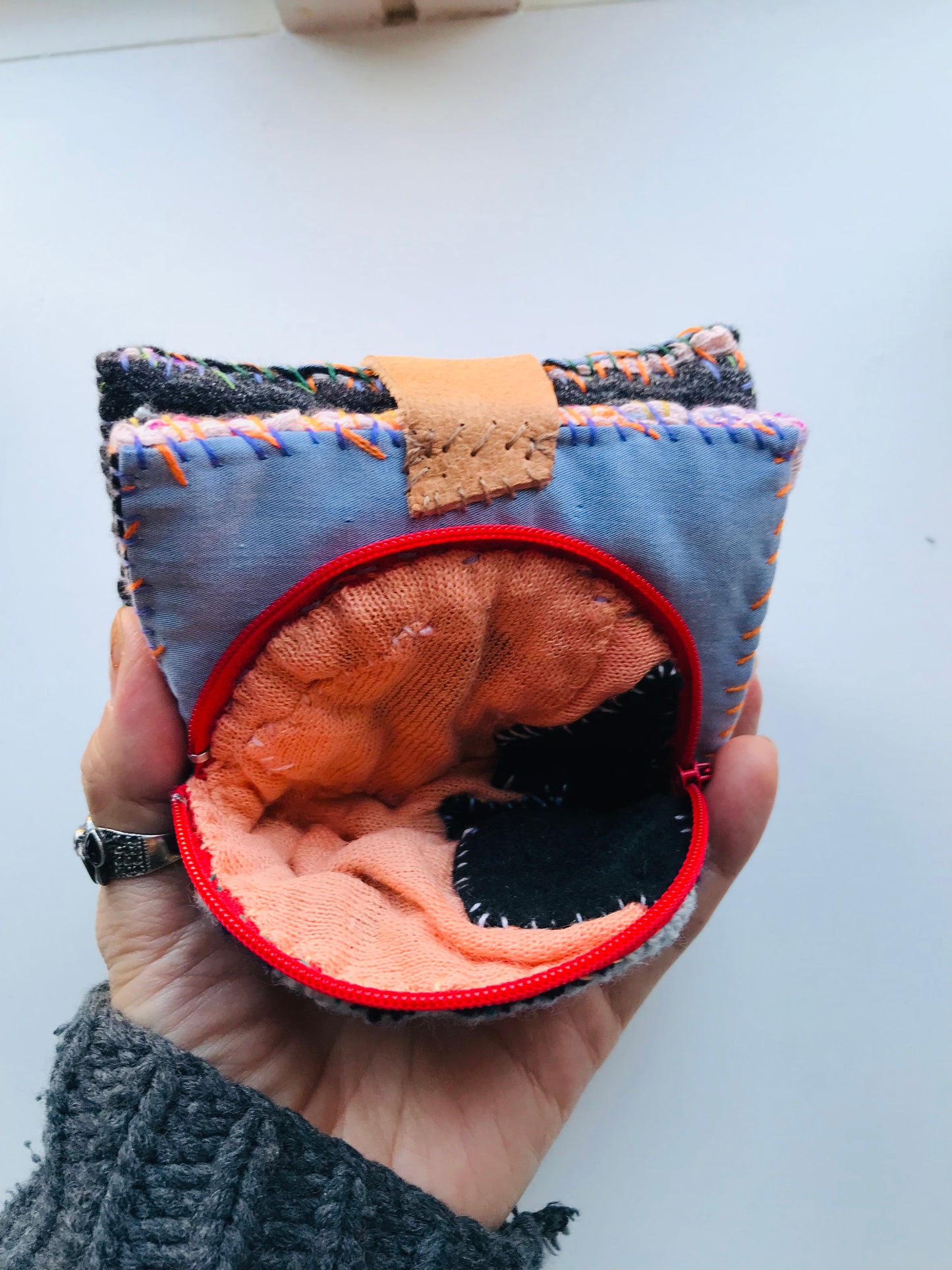 Wallet Cloth Wallet Handmade Hand Sewn Embroidered Patchwork Bifold 1642