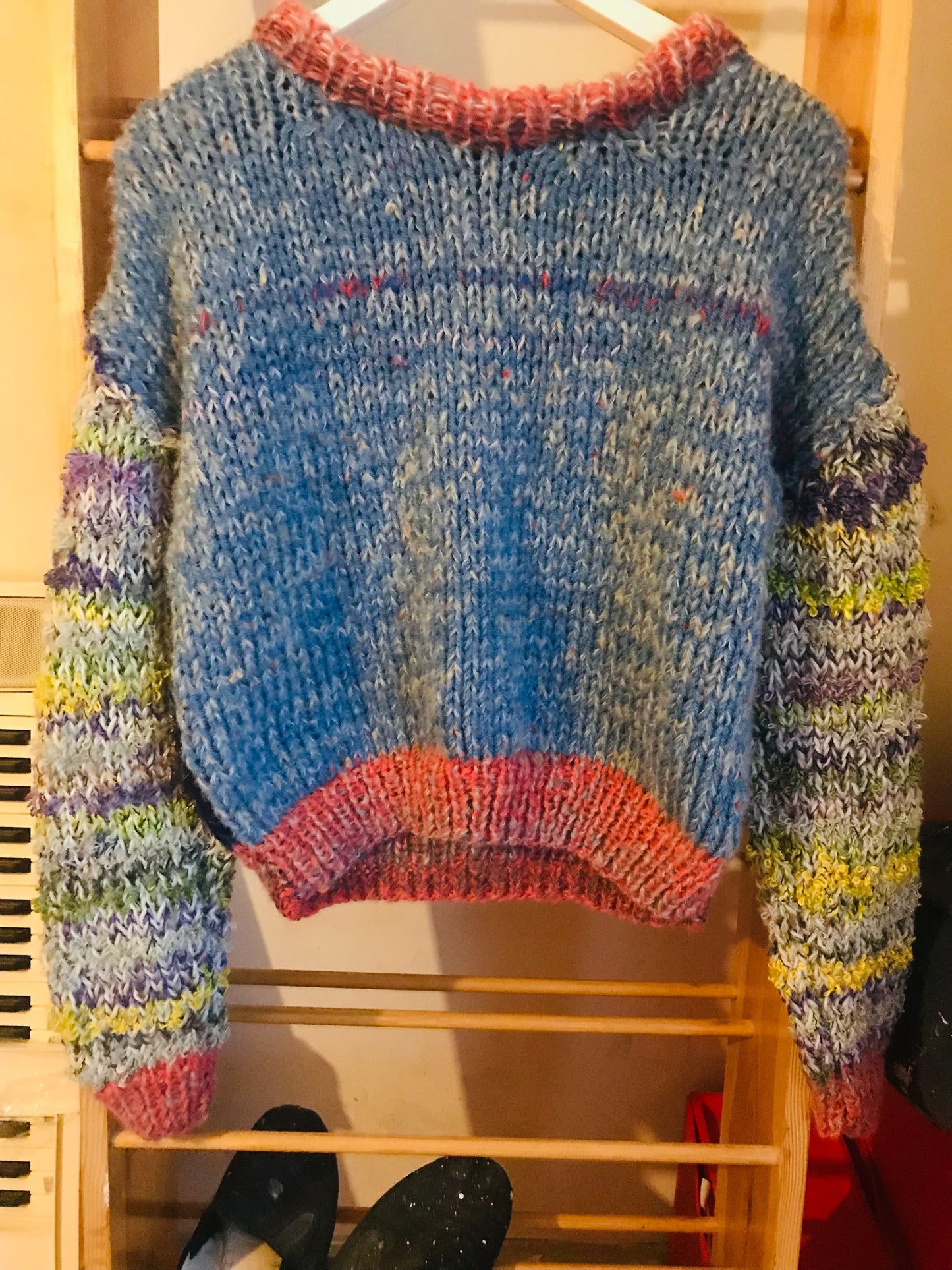 Sweater hand-knitted mixed yarn winter roughly oversized slow fashion 1693
