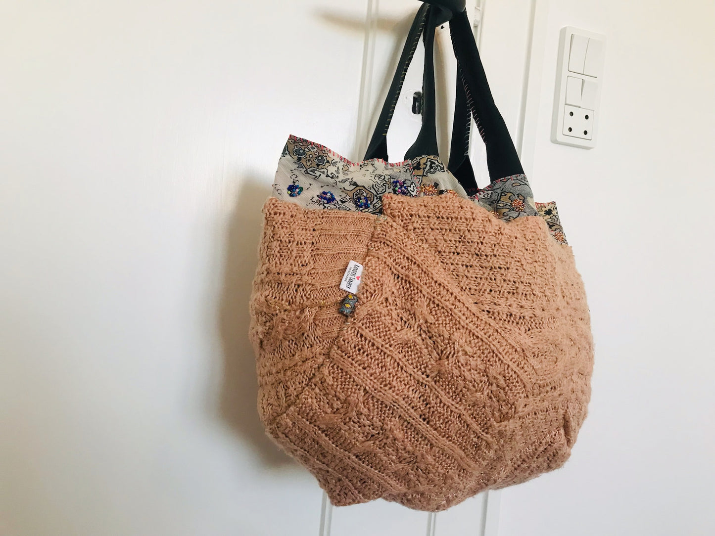 Taske håndsyet taske stof ægte læder håndtag slow fashion håndlavet 1665 