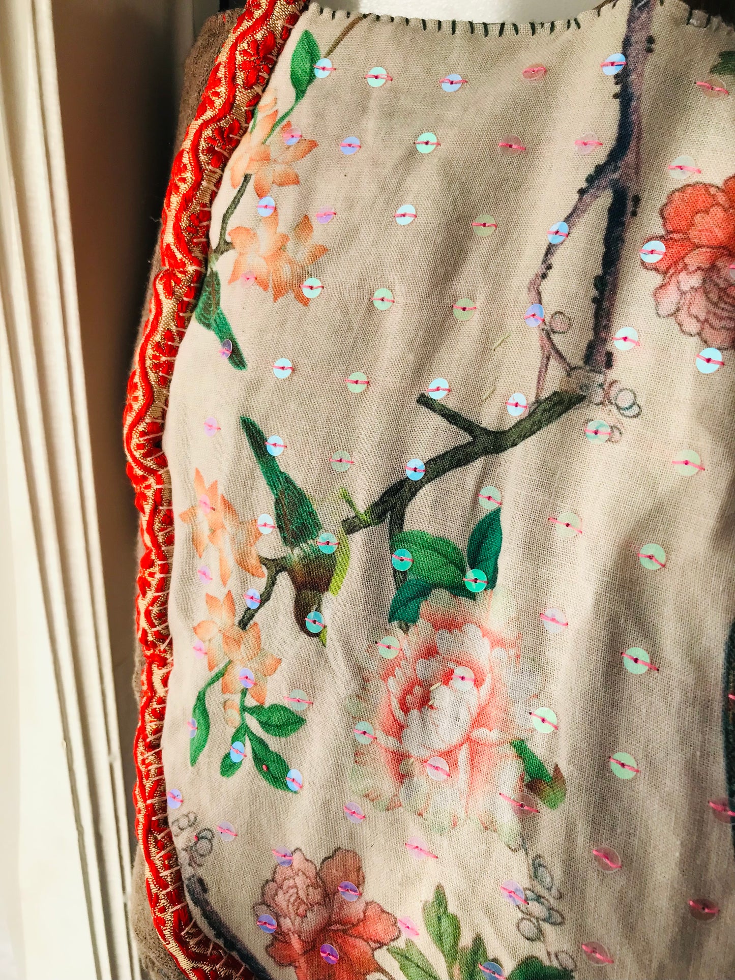 Taske håndsyet taske stof ægte læder håndtag håndlavet 1630 