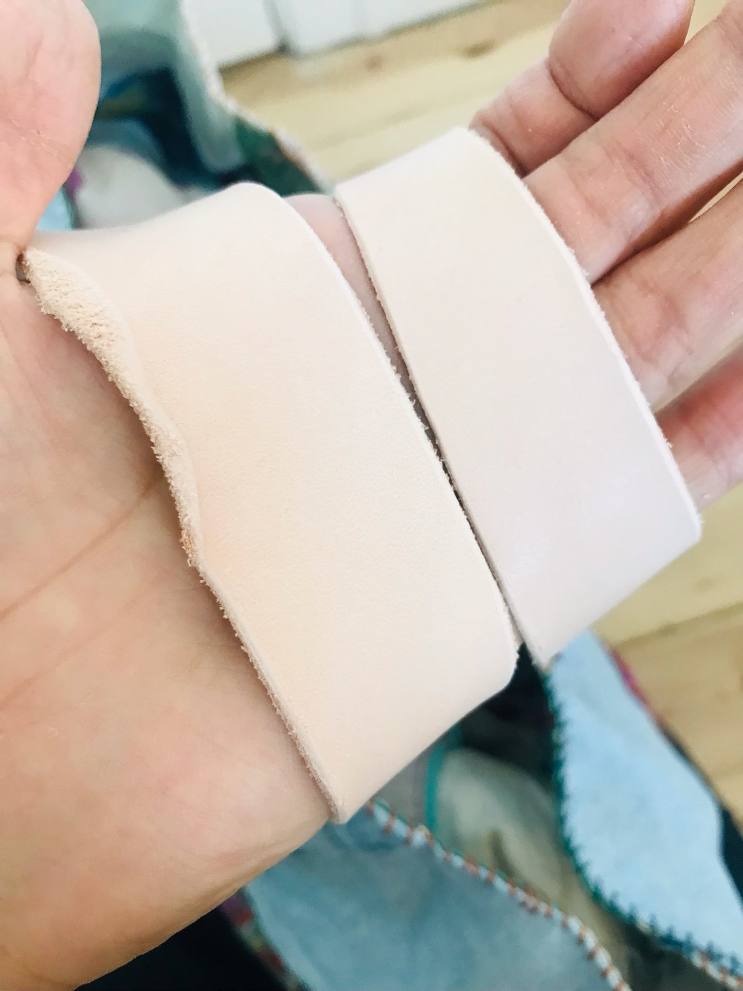 Taske håndsyet taske stof ægte læder håndtag slow fashion håndlavet 1669 