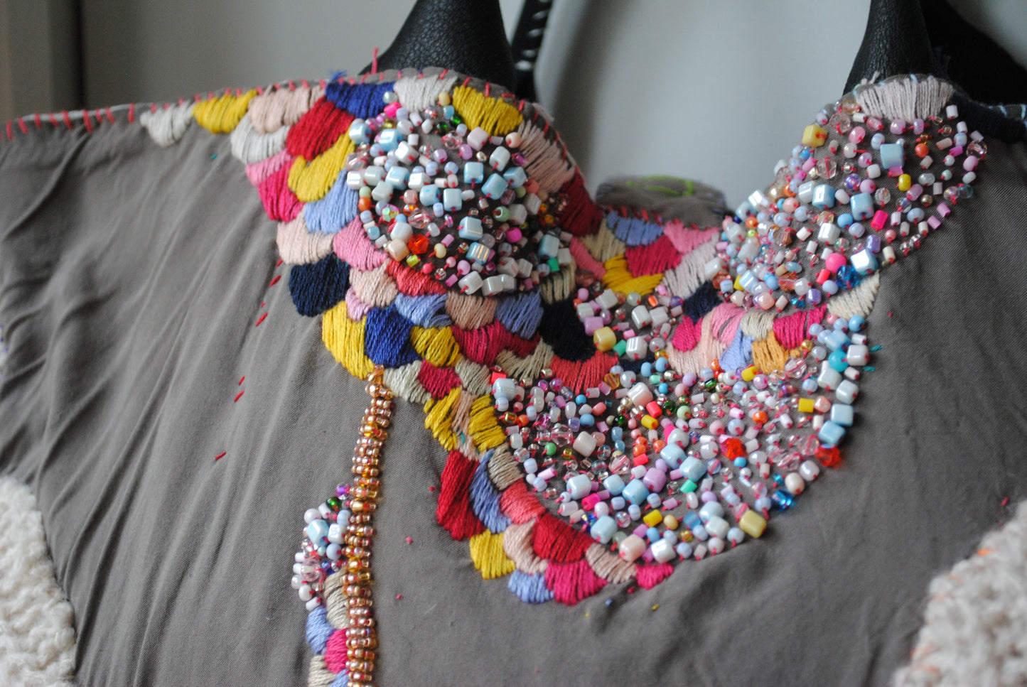 Taske håndsyet taske stof ægte læder håndtag håndlavet 1615