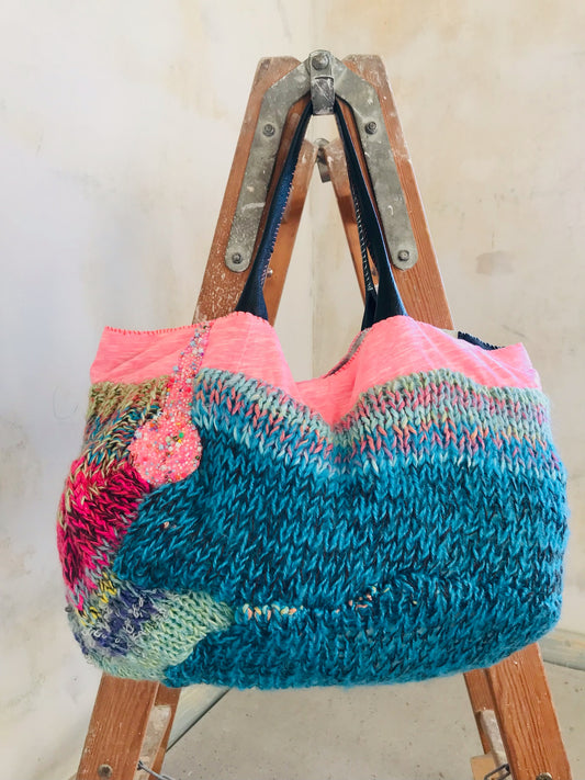 Taske håndsyet taske stof ægte læder håndtag slow fashion håndlavet 1662 