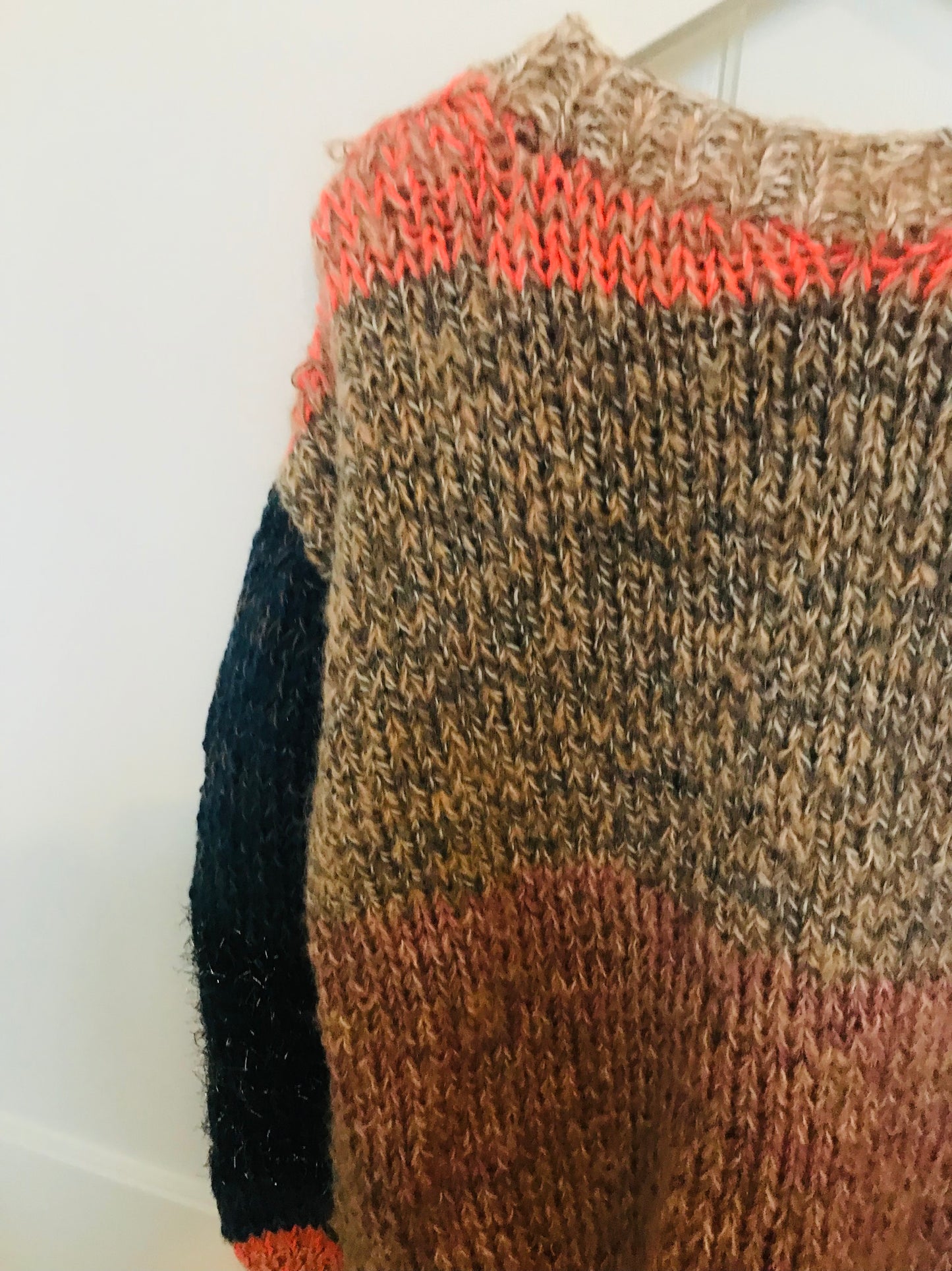 Sweater håndstrikket blandet garn vinter groft oversized slow fashion 1692