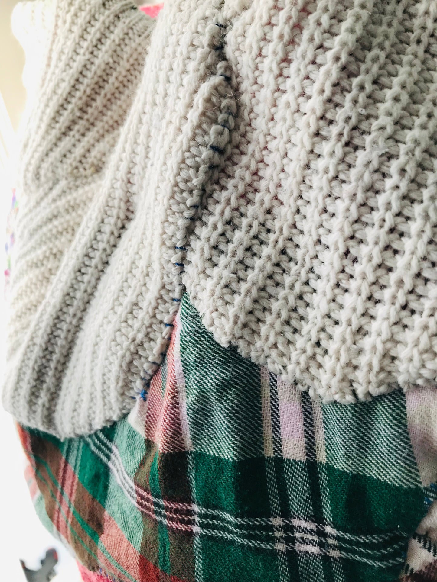 Taske håndsyet taske stof ægte læder håndtag håndlavet 1629 