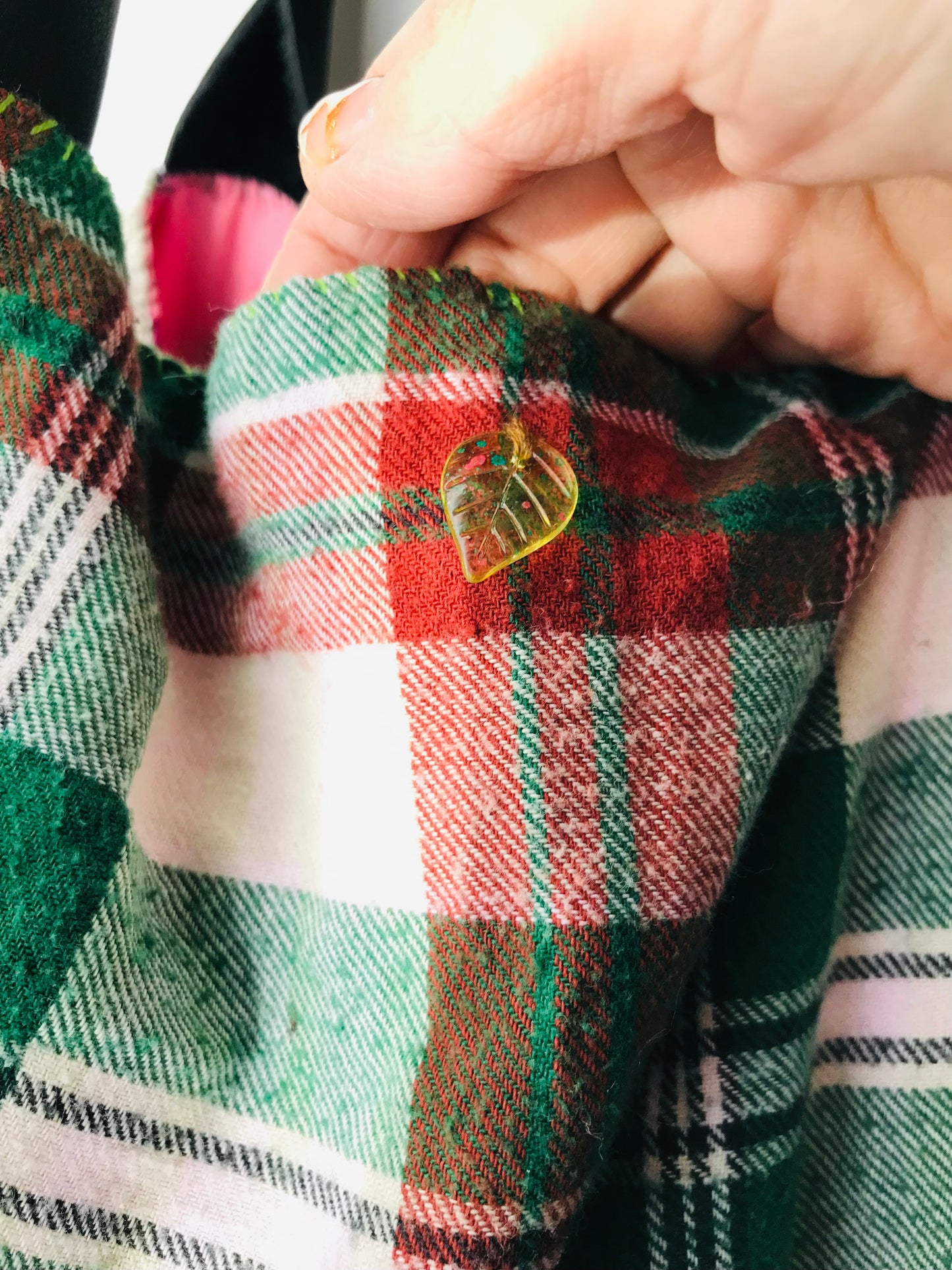 Taske håndsyet taske stof ægte læder håndtag håndlavet 1629 