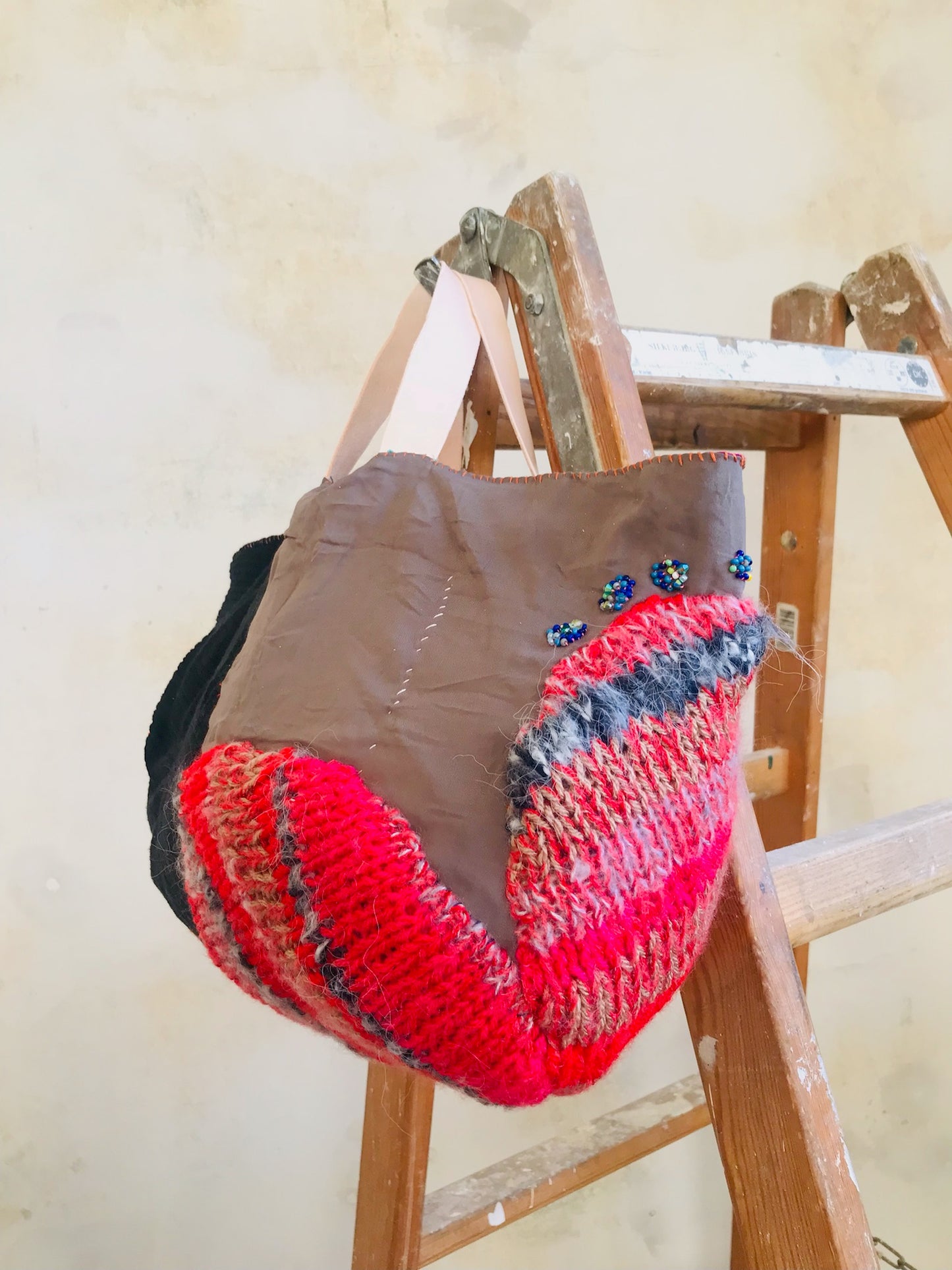 Taske håndsyet taske stof ægte læder håndtag slow fashion håndlavet 1670 