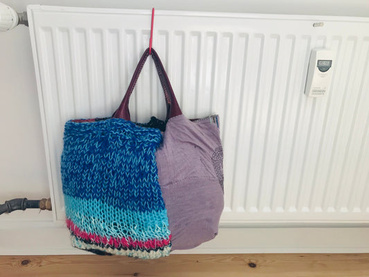 Taske håndsyet taske stof ægte læder håndtag slow fashion håndlavet 1696 