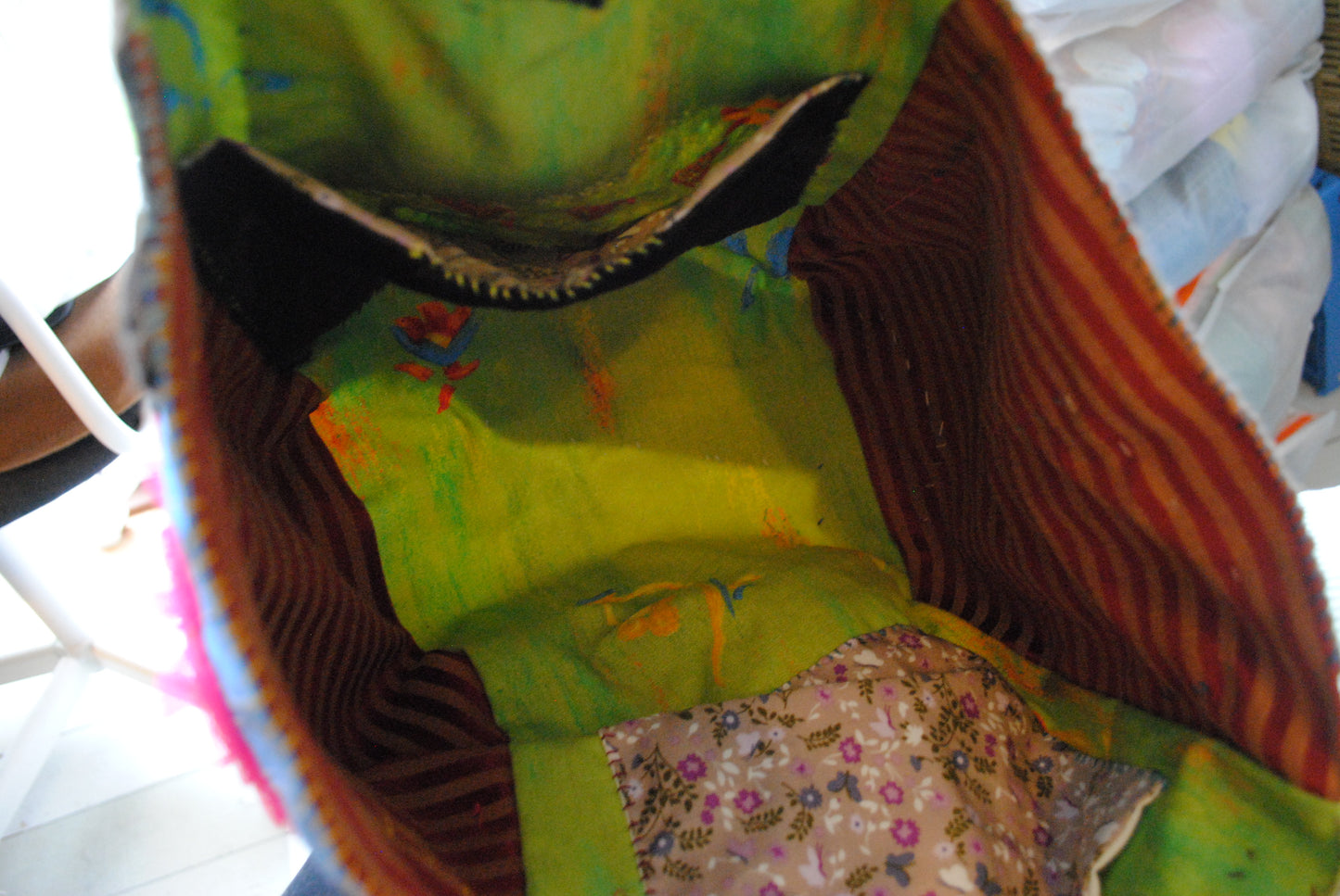 Taske håndsyet taske stof ægte læder håndtag håndlavet 1581