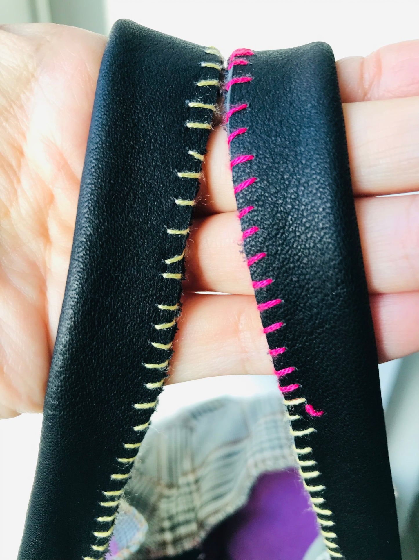 Taske håndsyet taske stof ægte læder håndtag håndlavet 1626 