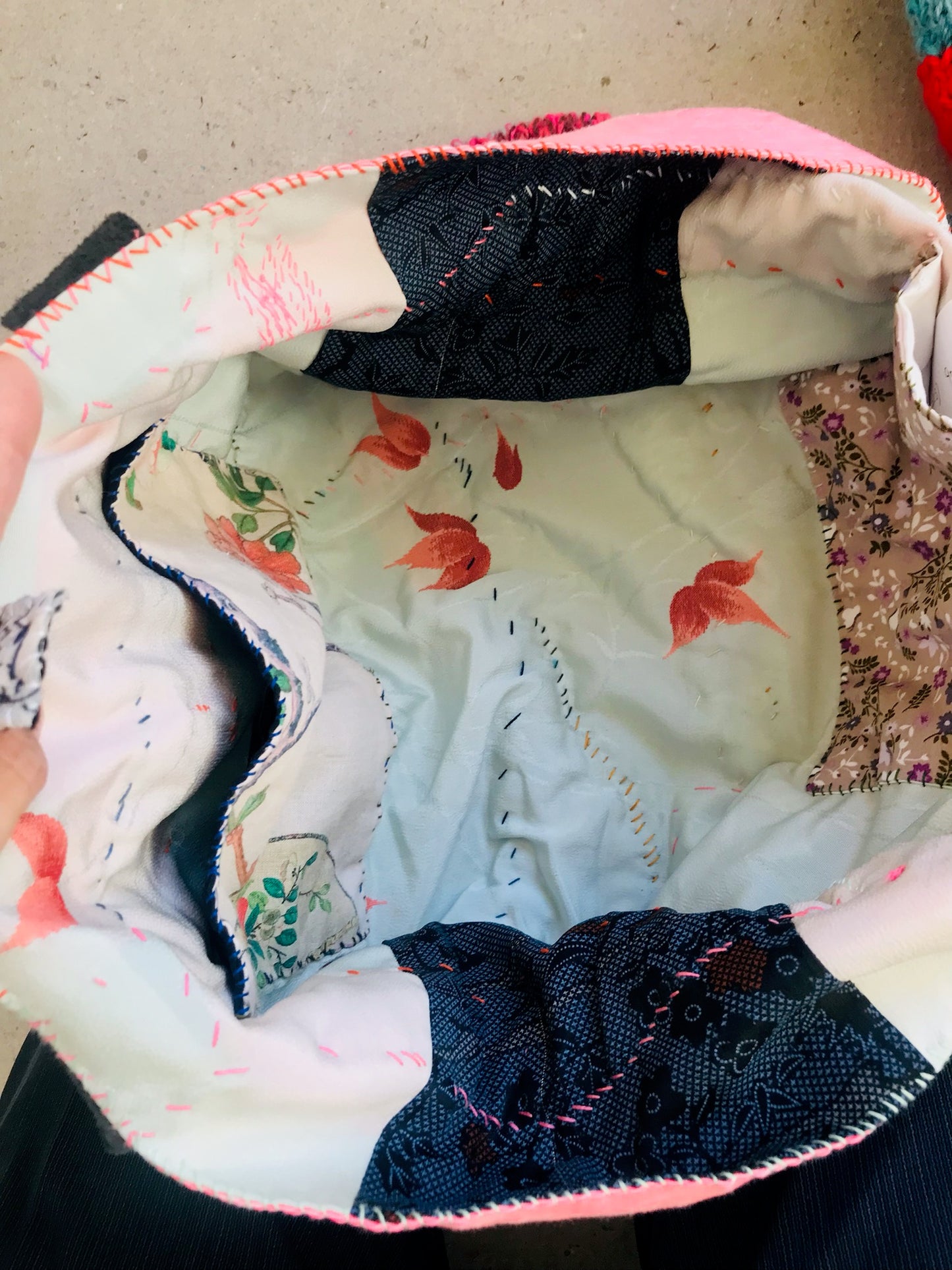 Taske håndsyet taske stof ægte læder håndtag slow fashion håndlavet 1662 