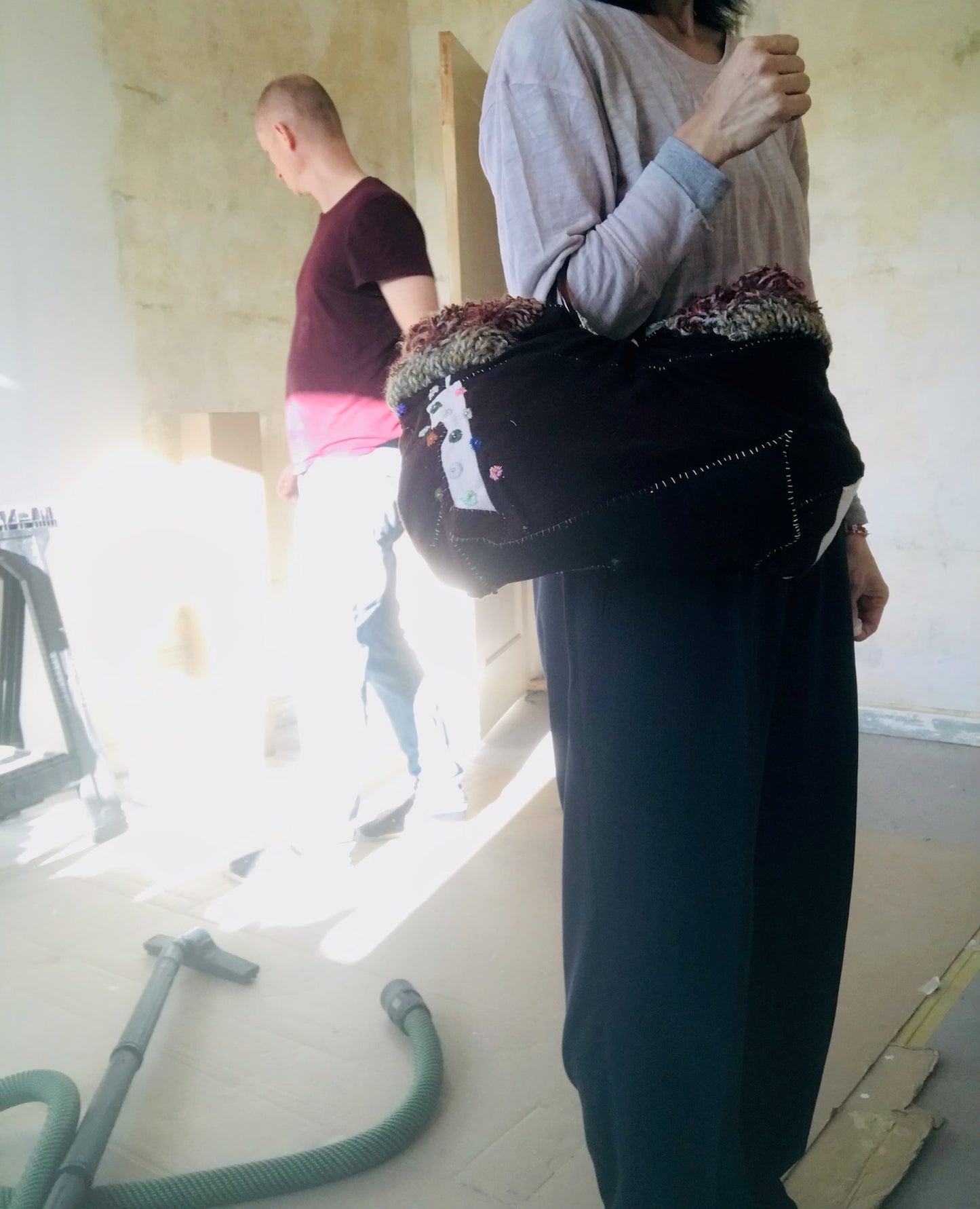 Taske håndsyet taske stof ægte læder håndtag slow fashion håndlavet 1666 