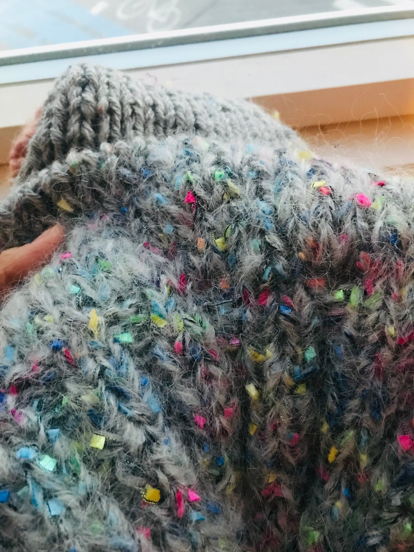 マフラー　ストール　手編み　ミックスヤーン　カラフル　1691