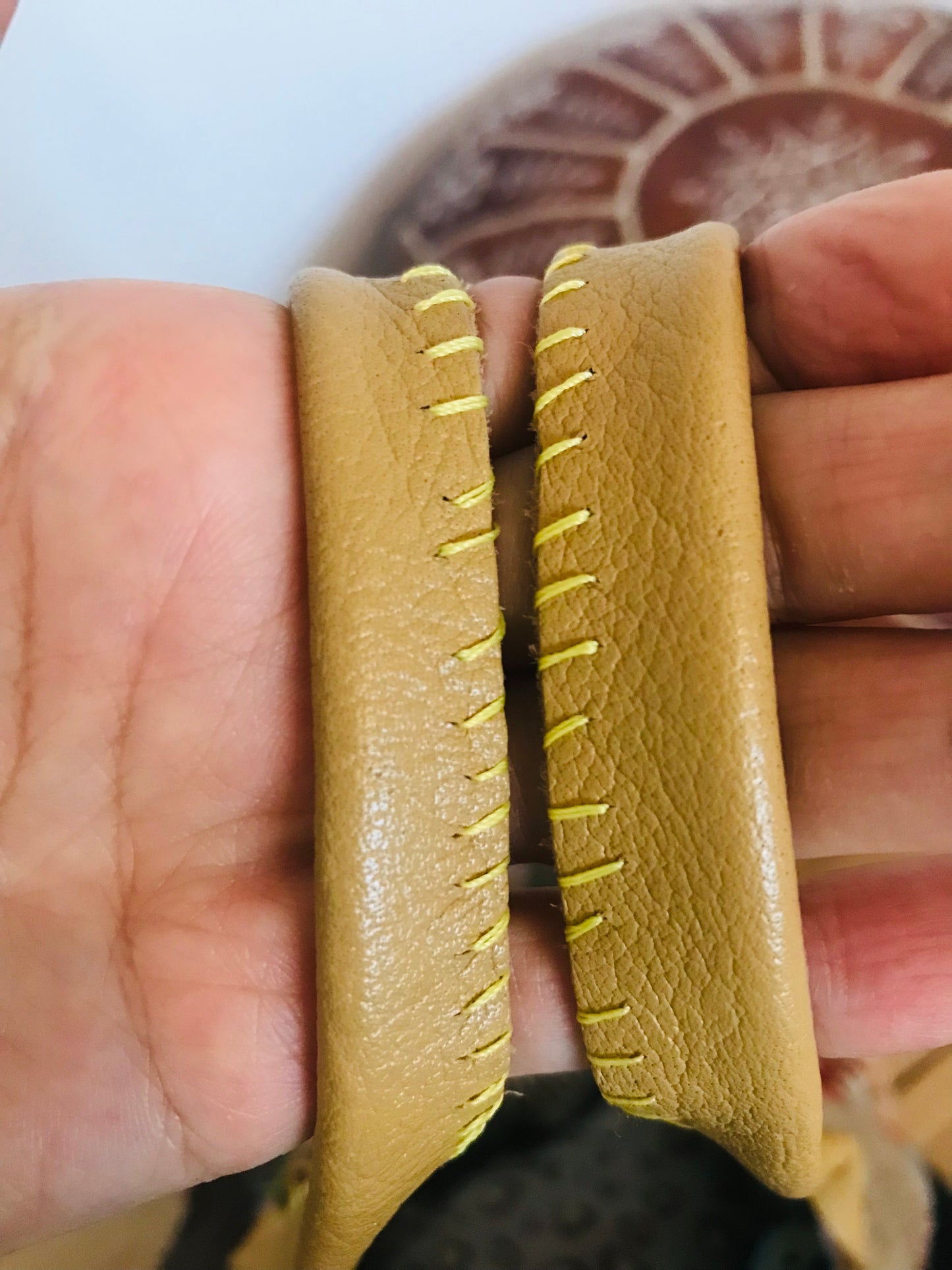 Taske håndsyet taske stof ægte læder håndtag slow fashion håndlavet 1687 