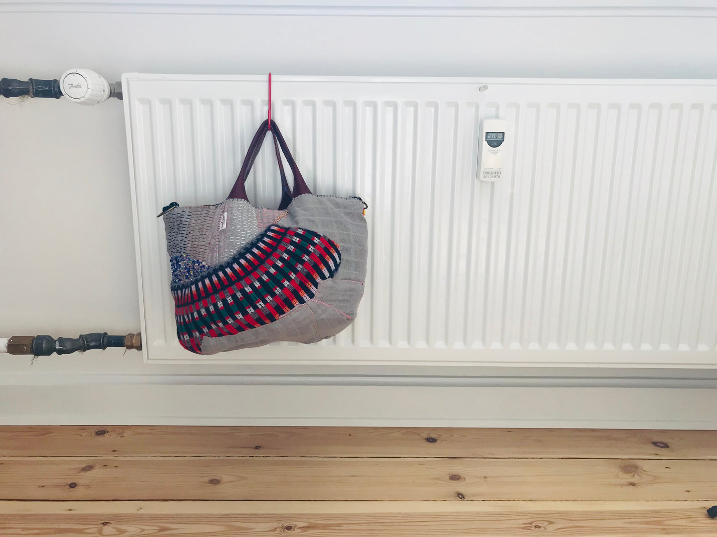 Taske håndsyet taske stof ægte læder håndtag slow fashion håndlavet 1698 