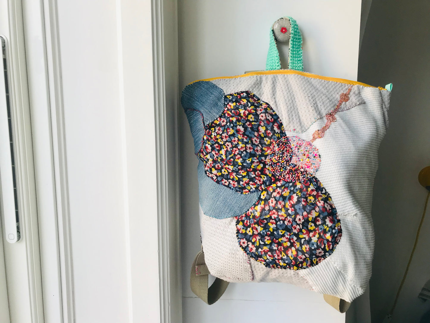 Rucksack Beaded Embroidered Hand Sewn Fabric Canvas 1593