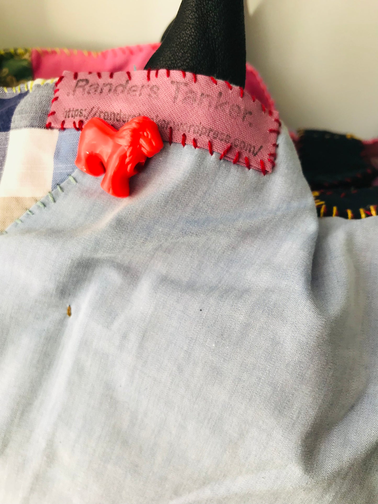 Taske håndsyet taske stof ægte læder håndtag håndlavet 1633