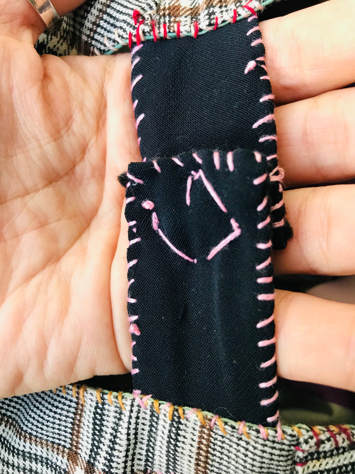 Taske håndsyet taske stof ægte læder håndtag håndlavet 1626 