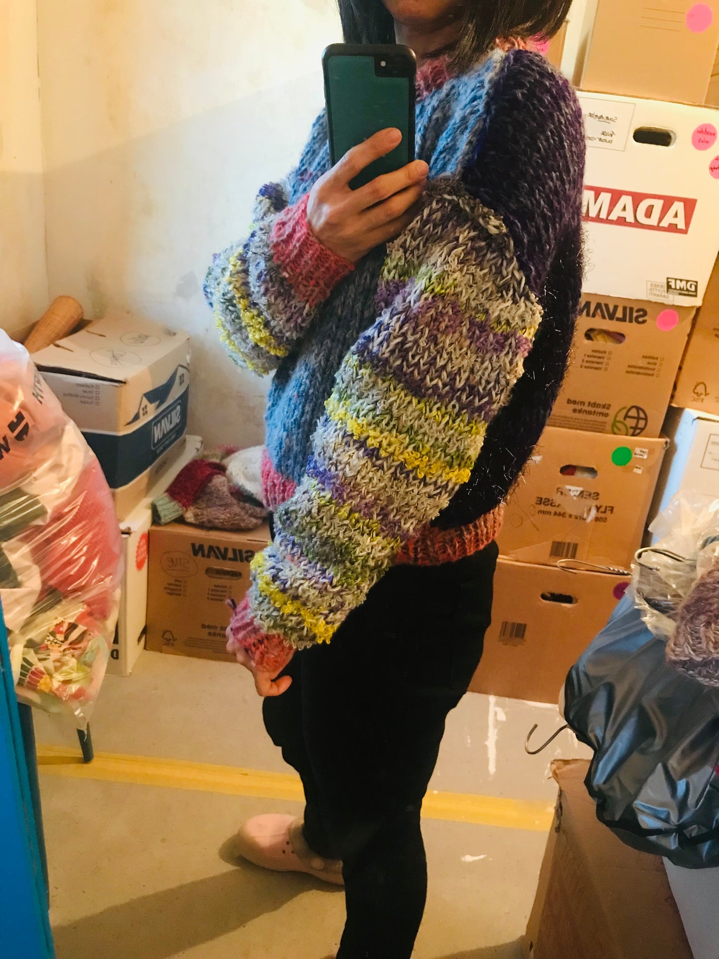 Sweater hand-knitted mixed yarn winter roughly oversized slow fashion 1693