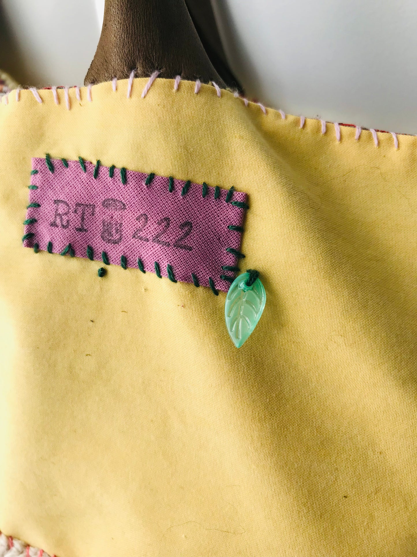 Taske håndsyet taske stof ægte læder håndtag håndlavet 1628