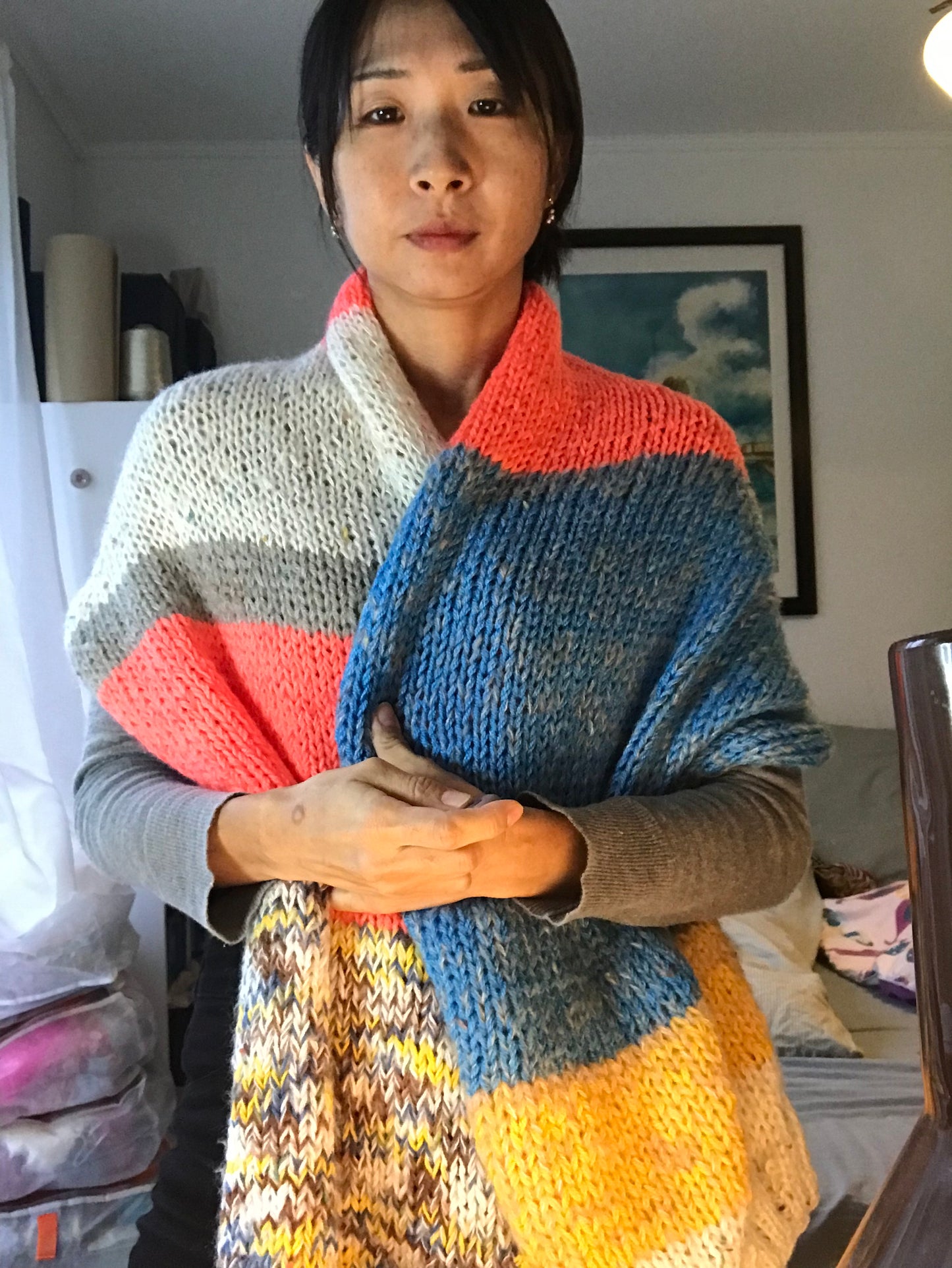 マフラー　ストール　手編み　カラフル　1618