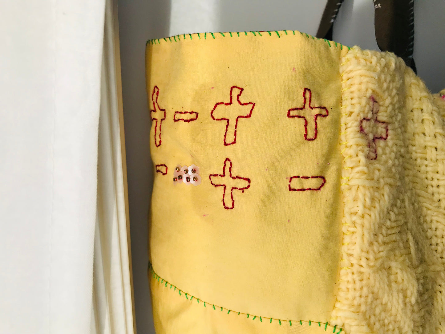 Taske håndsyet taske stof ægte læder håndtag håndlavet 1628