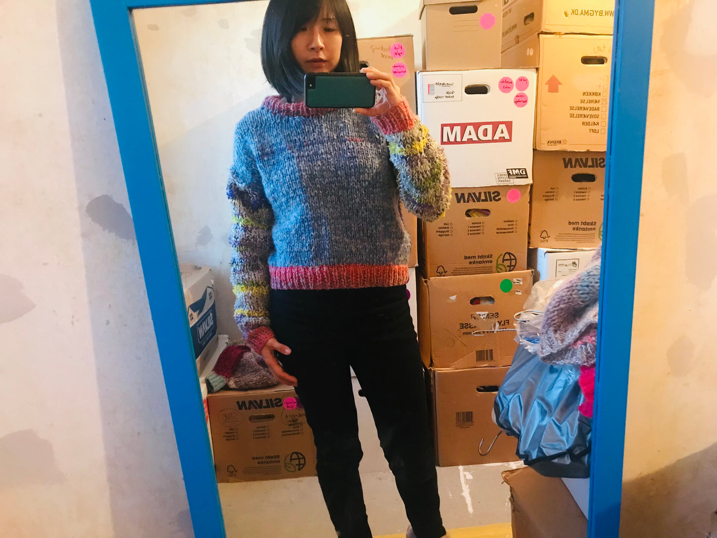 Sweater hand-knitted mixed yarn winter roughly oversized slow fashion 1693