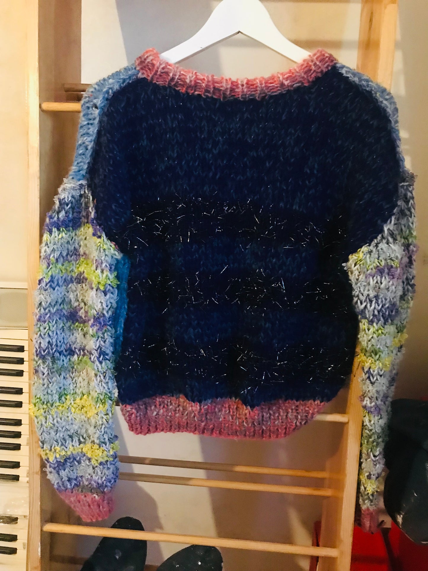 Sweater hand-knitted mixed yarn winter roughly oversized slow fashion 1693