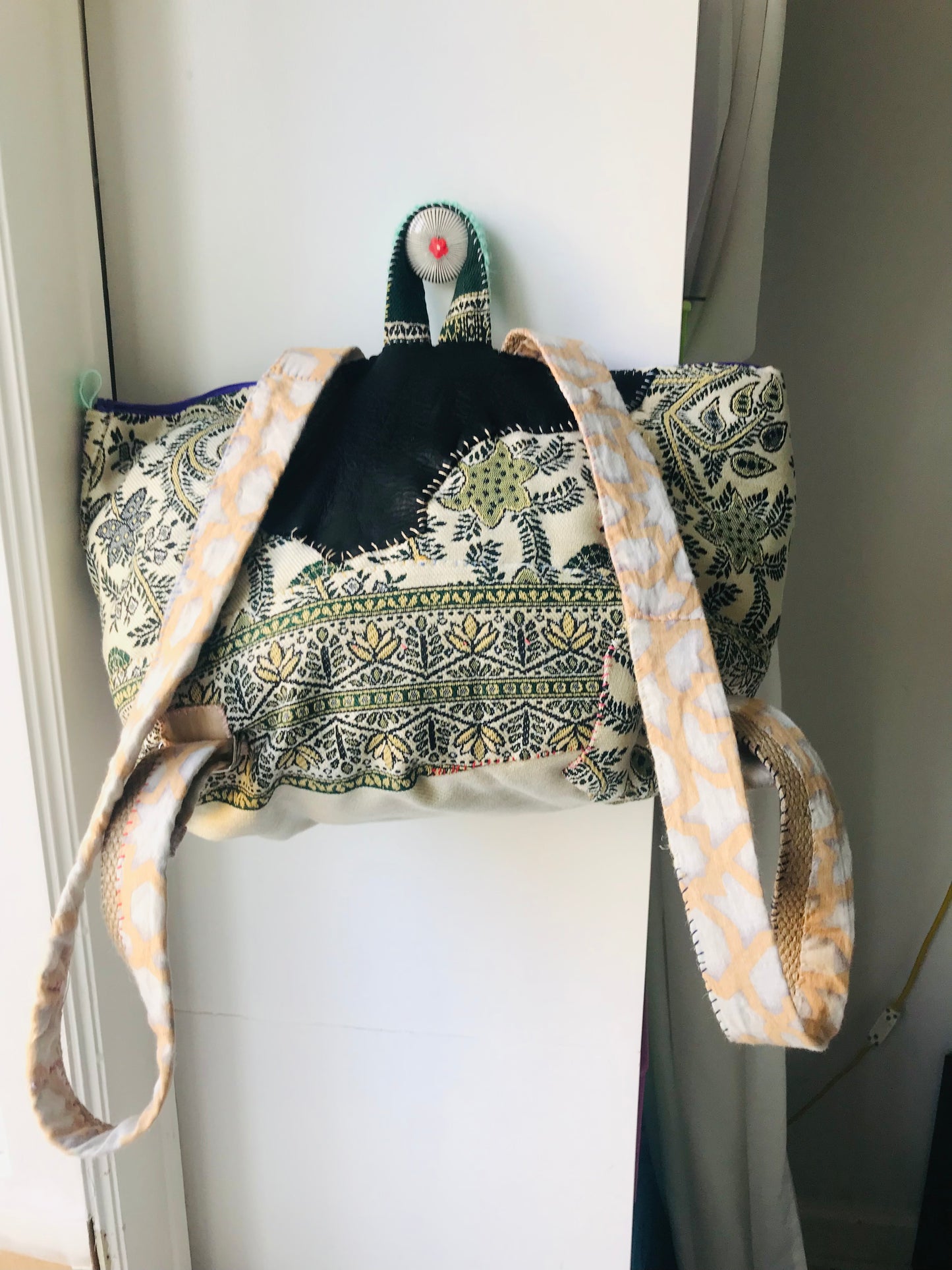 Rucksack Beaded Embroidered Hand Sewn Fabric Canvas 1592