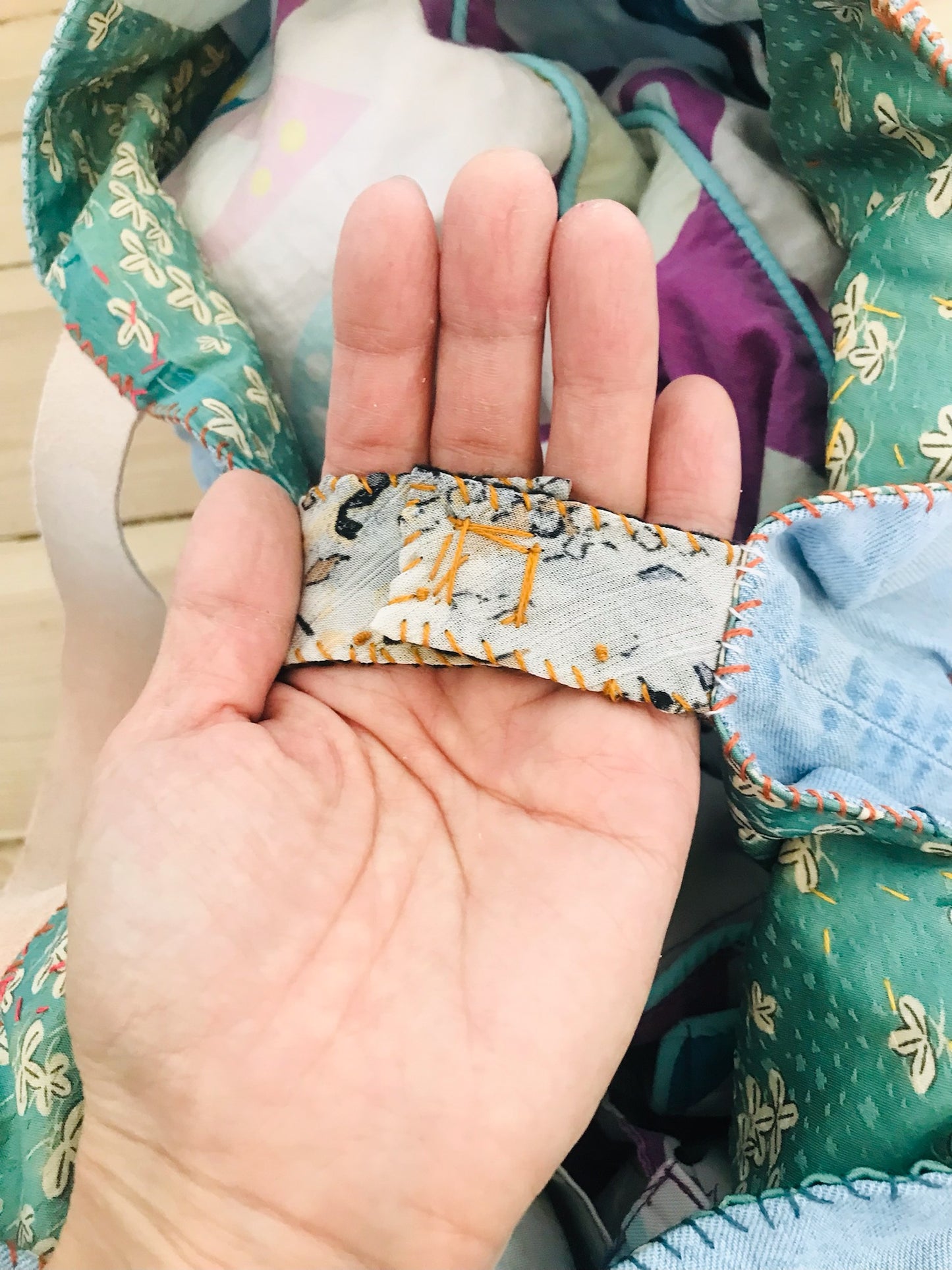 Taske håndsyet taske stof ægte læder håndtag slow fashion håndlavet 1669 