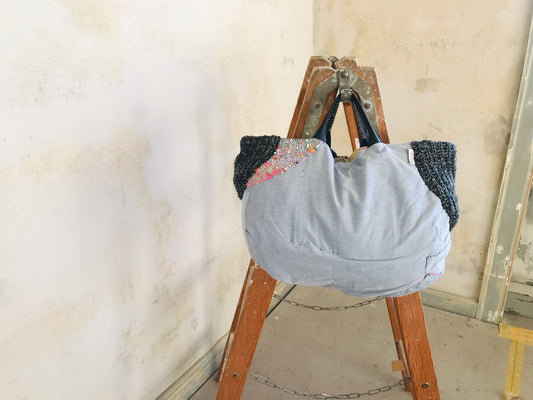 Taske håndsyet taske stof ægte læder håndtag slow fashion håndlavet 1663 