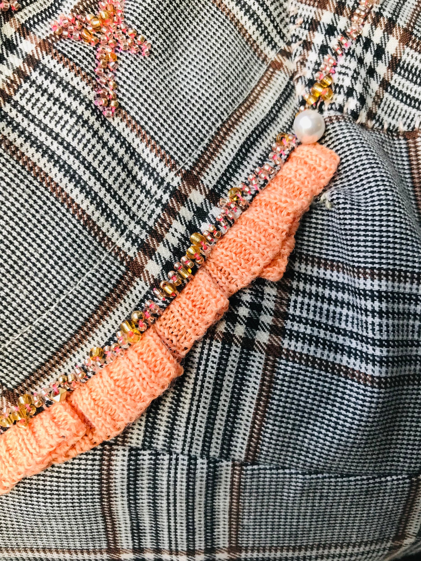 Taske håndsyet taske stof ægte læder håndtag håndlavet 1626 