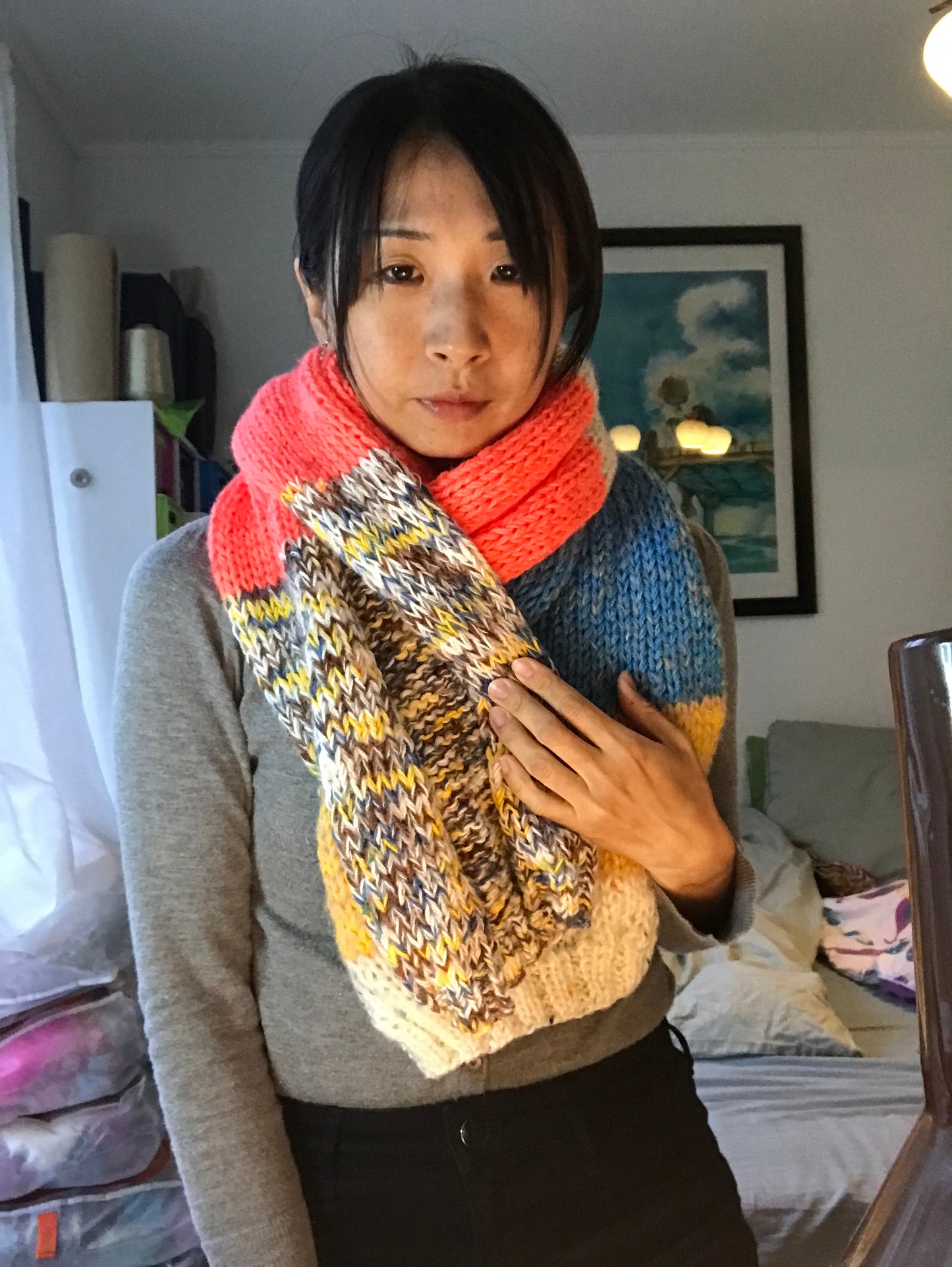 マフラー　ストール　手編み　カラフル　1618