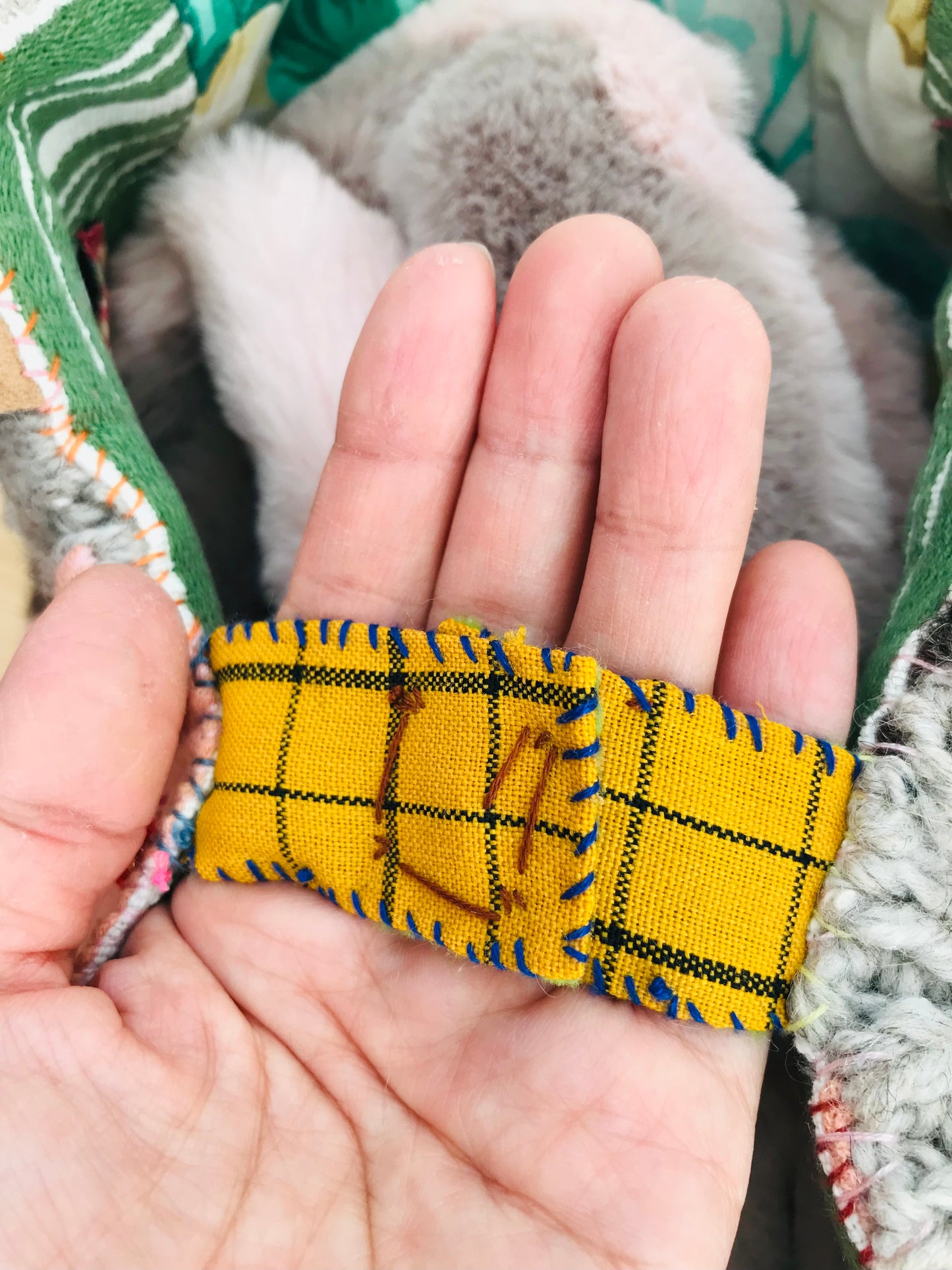 Taske håndsyet taske stof ægte læder håndtag slow fashion håndlavet 1511 