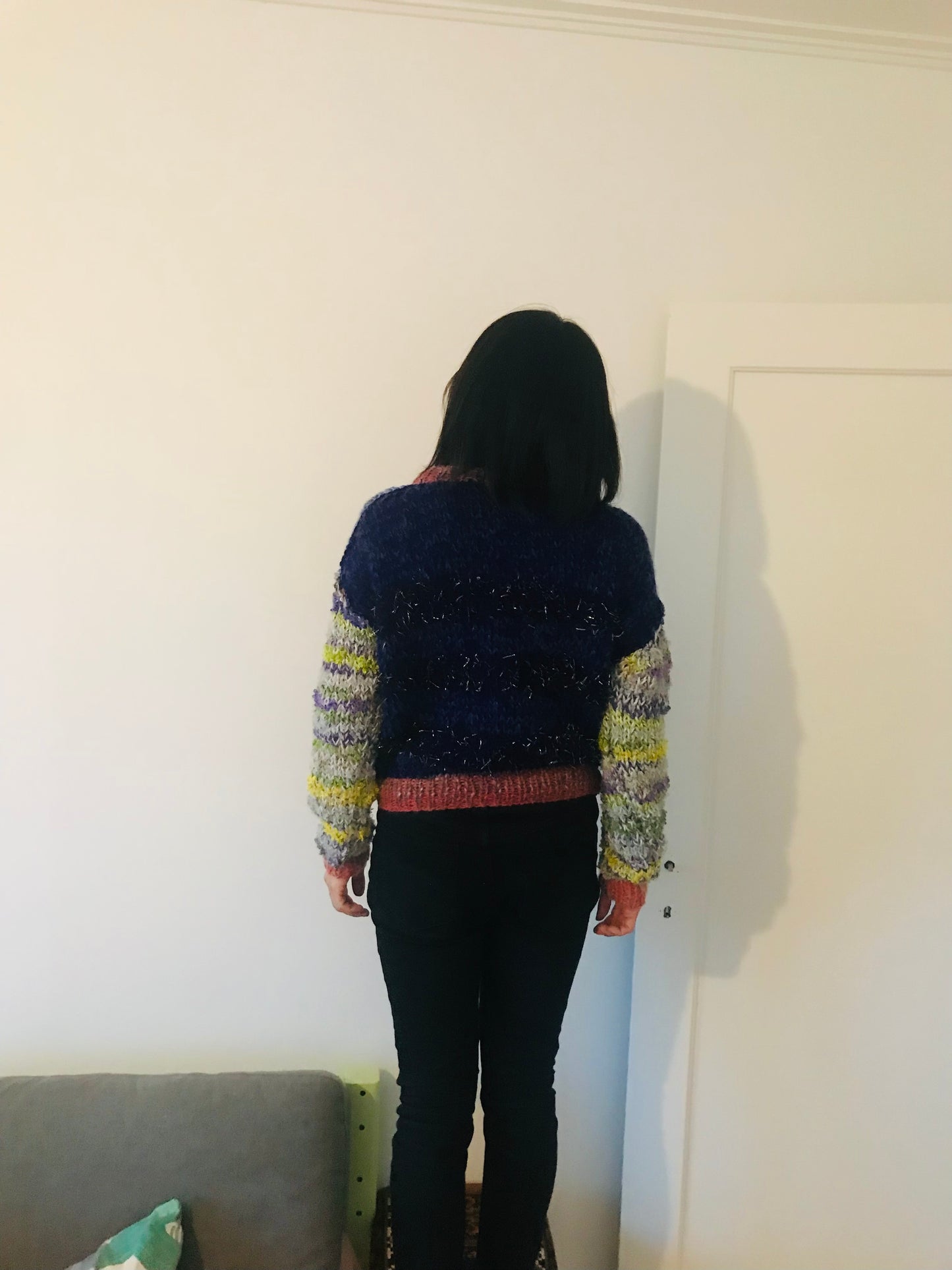 Sweater hand-knitted mixed yarn winter roughly oversized slow fashion 1693