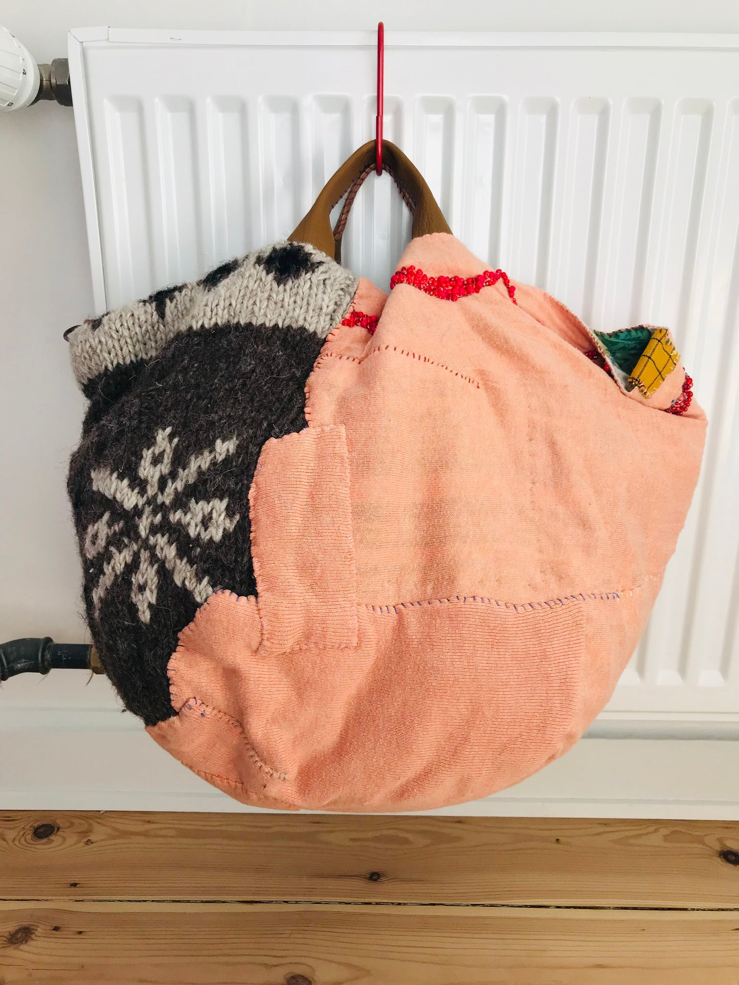 Taske håndsyet taske stof ægte læder håndtag slow fashion håndlavet 1511 