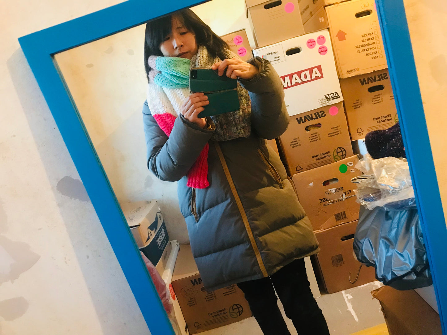 マフラー　ストール　手編み　ミックスヤーン　カラフル　1691