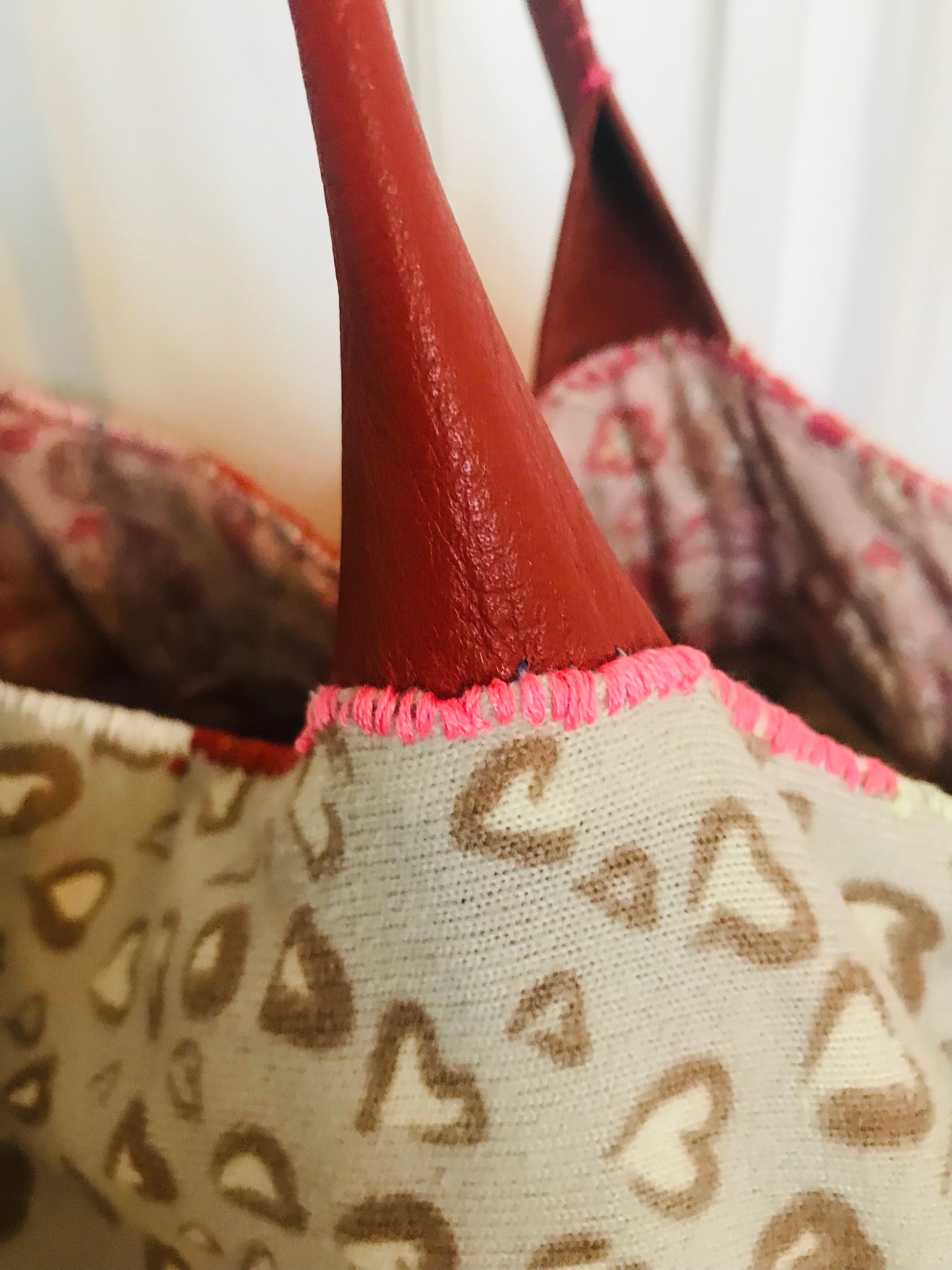 Taske håndsyet taske stof ægte læder håndtag slow fashion håndlavet 1688 