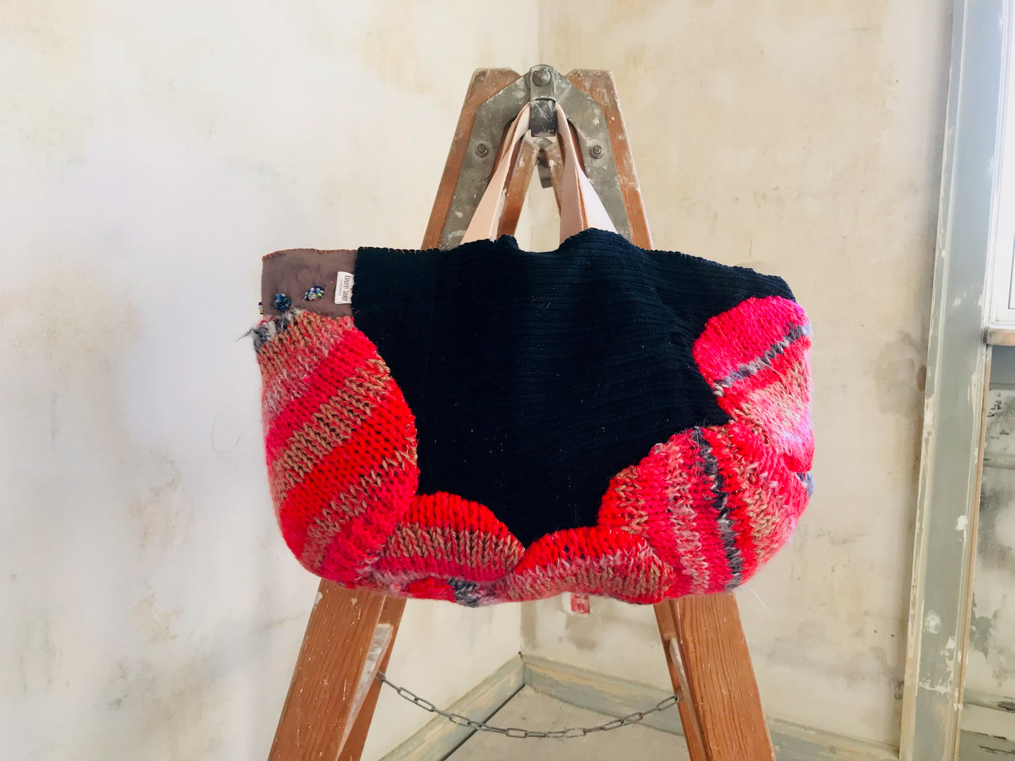 Taske håndsyet taske stof ægte læder håndtag slow fashion håndlavet 1670 