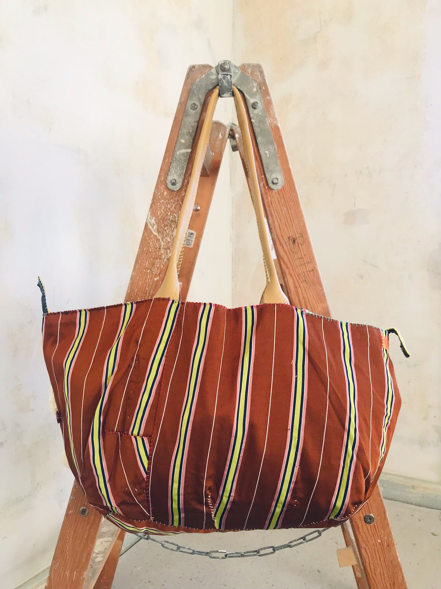 Taske håndsyet taske stof ægte læder håndtag slow fashion håndlavet 1694 