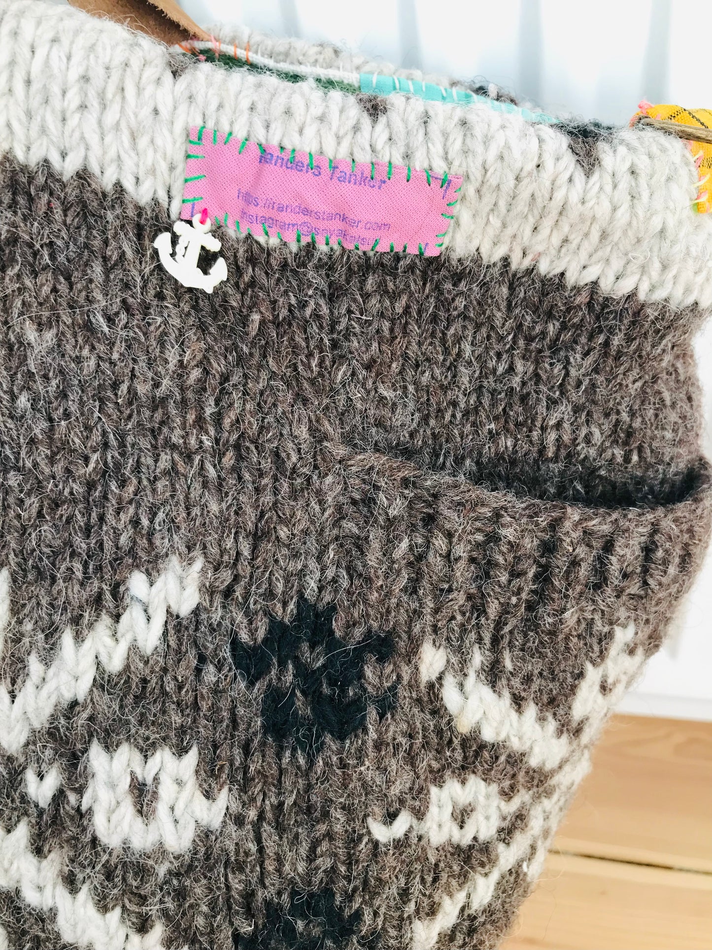 Taske håndsyet taske stof ægte læder håndtag slow fashion håndlavet 1511 