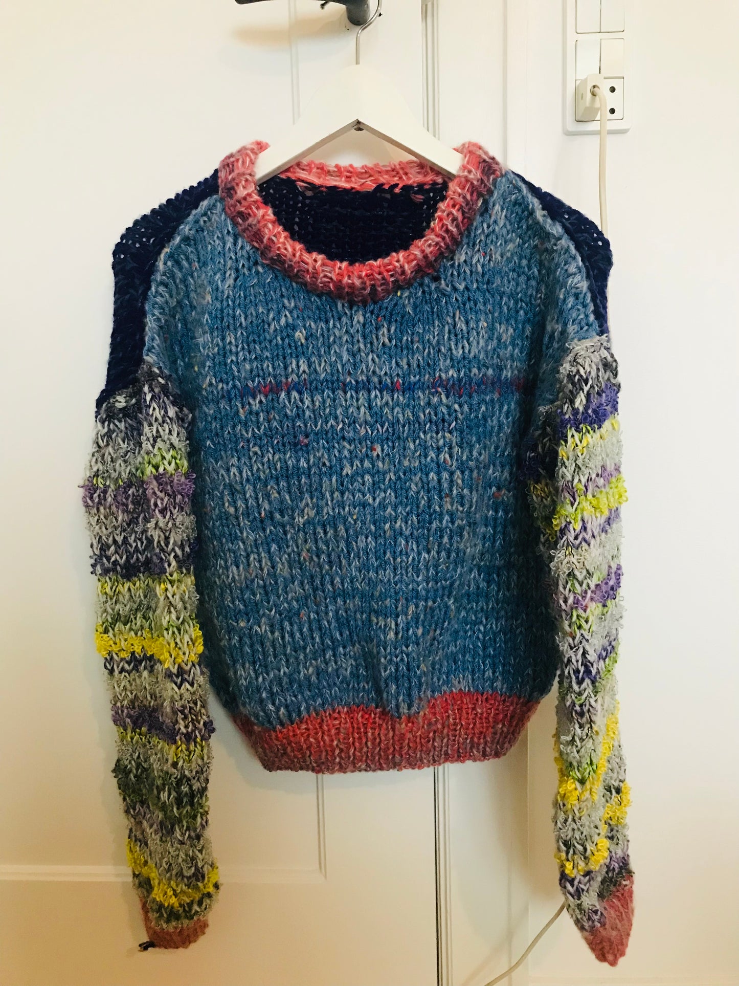 Sweater hand-knitted mixed yarn winter roughly oversized slow fashion 1693
