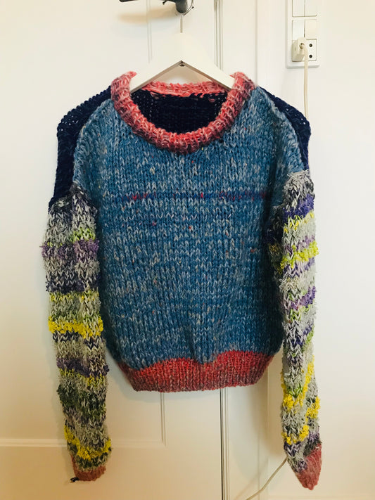 Sweater hand-knitted mixed yarn winter roughly oversized slow fashion 1693