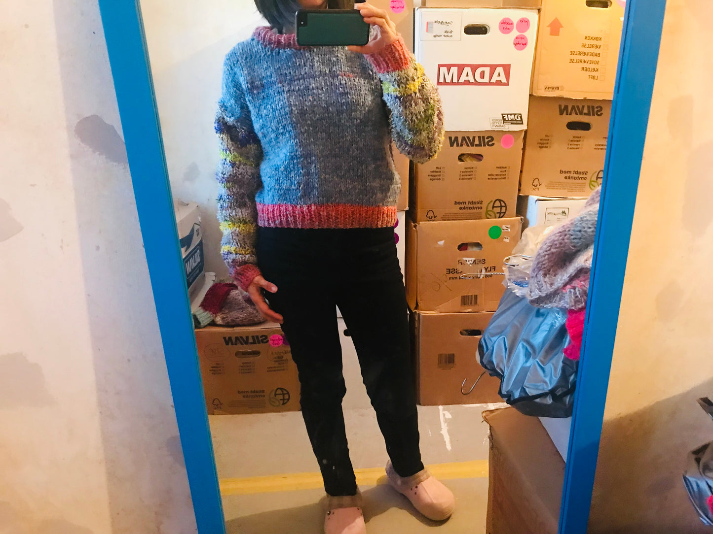 Sweater hand-knitted mixed yarn winter roughly oversized slow fashion 1693
