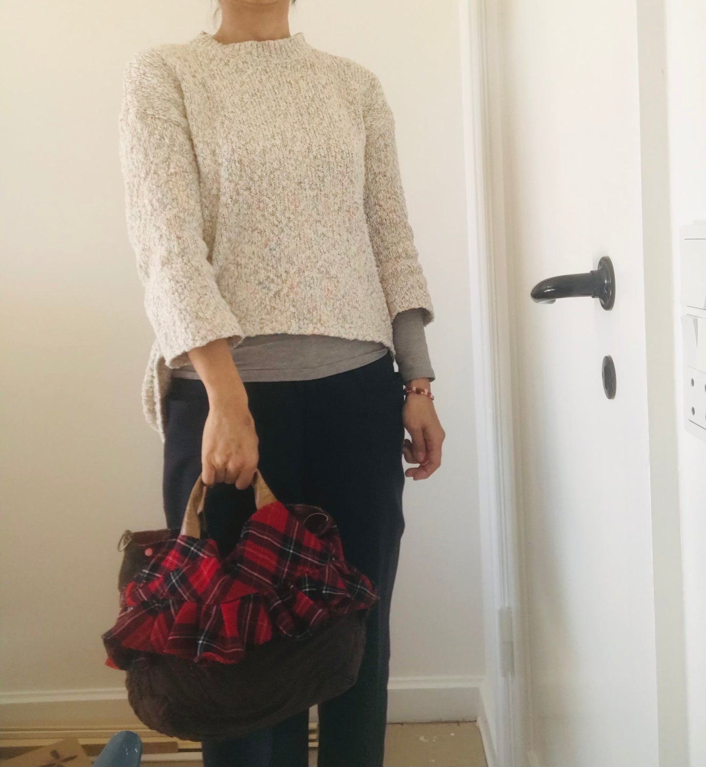 Taske håndsyet taske stof ægte læder håndtag slow fashion håndlavet 1702 