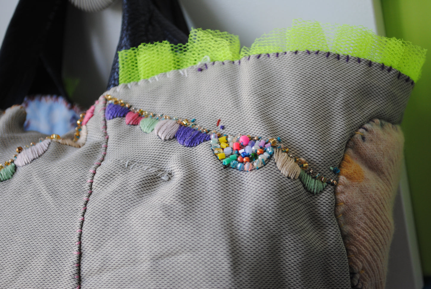 Bag  手縫のバッグ　布製　本革　持ち手　ハンドメイド　1538