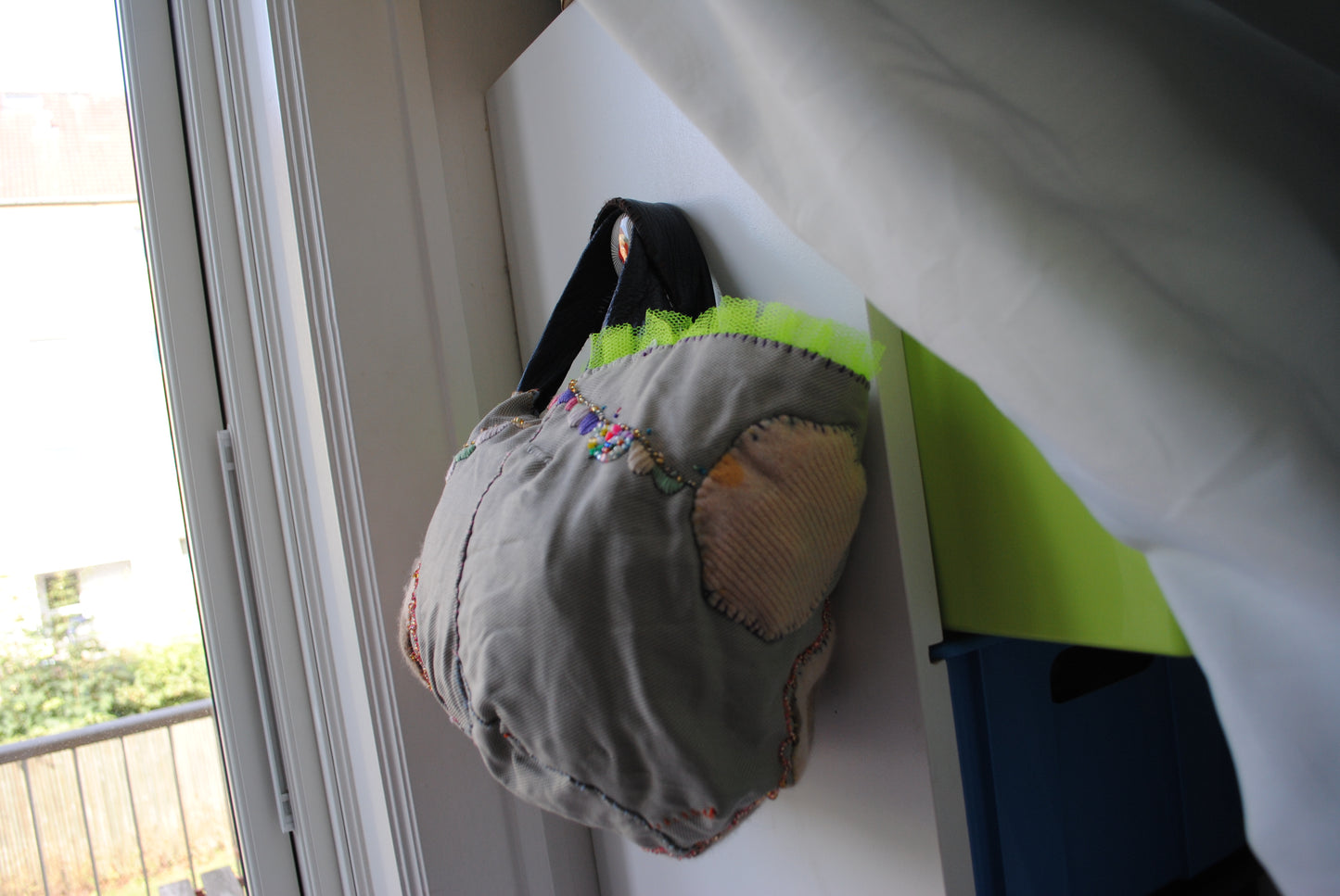 Bag  手縫のバッグ　布製　本革　持ち手　ハンドメイド　1538