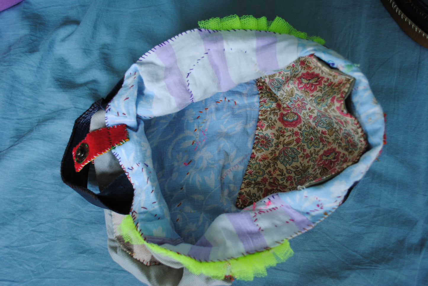 Bag  手縫のバッグ　布製　本革　持ち手　ハンドメイド　1538