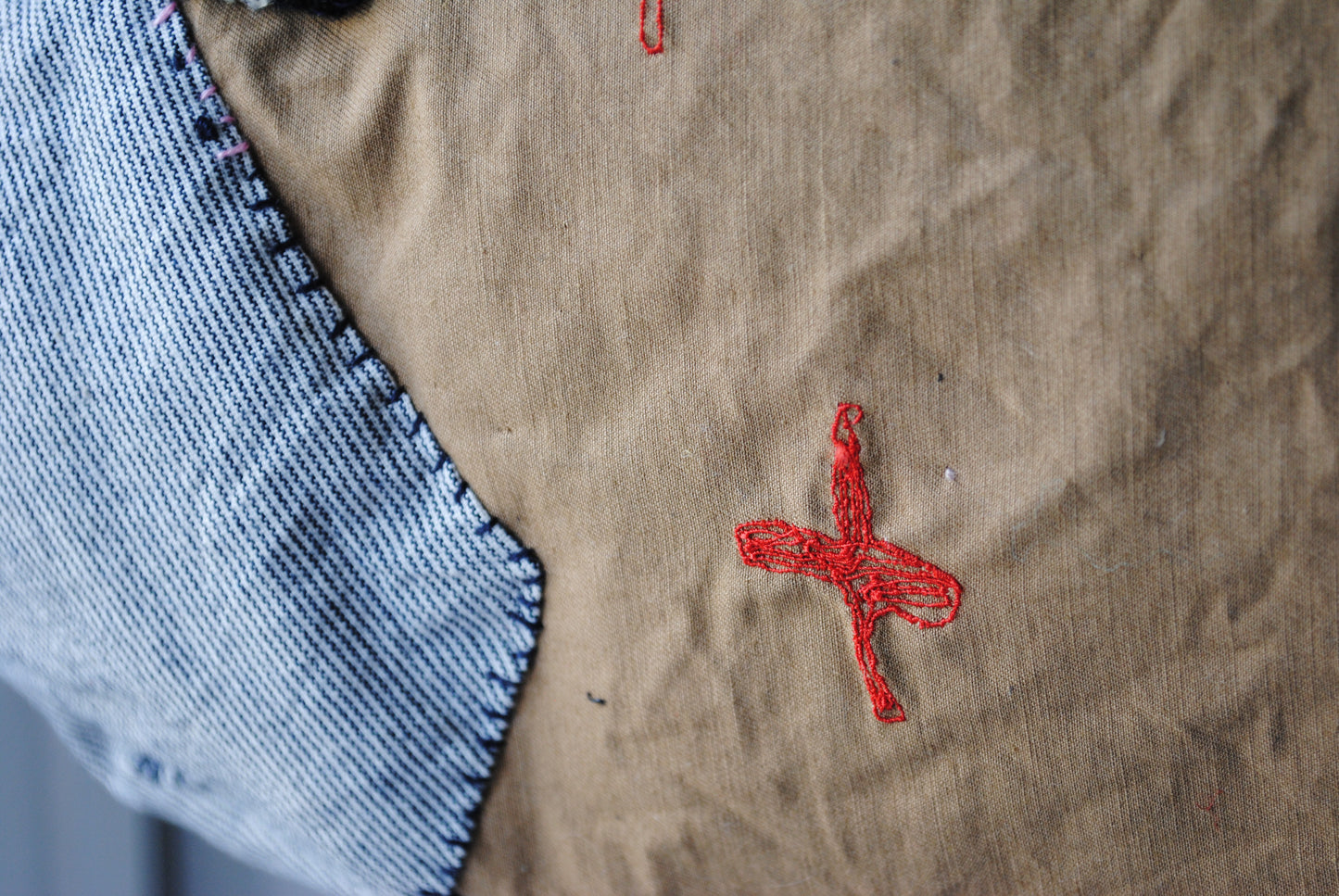 Bag  手縫のバッグ　布製　本革　持ち手　ハンドメイド　1570、