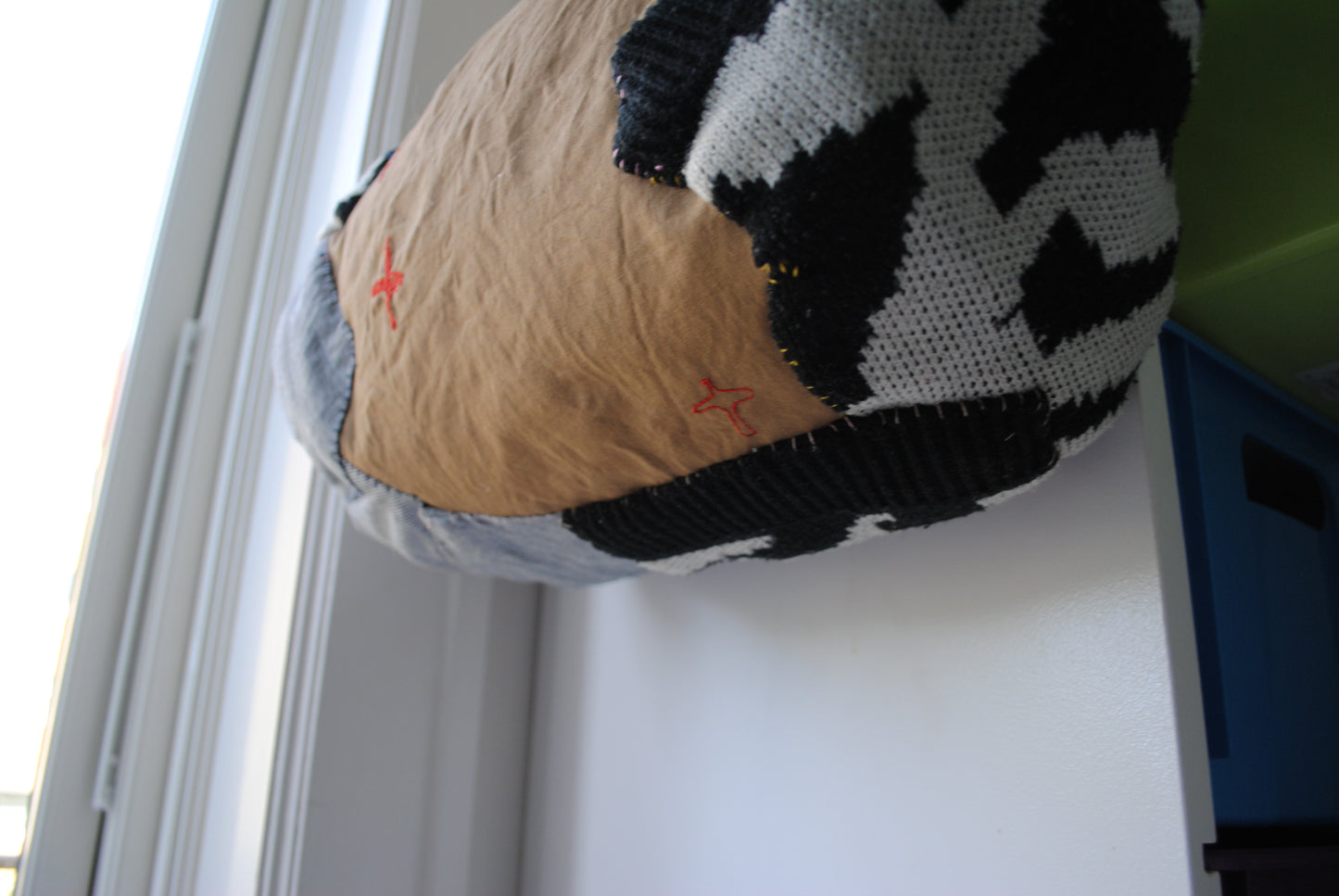 Bag  手縫のバッグ　布製　本革　持ち手　ハンドメイド　1570、